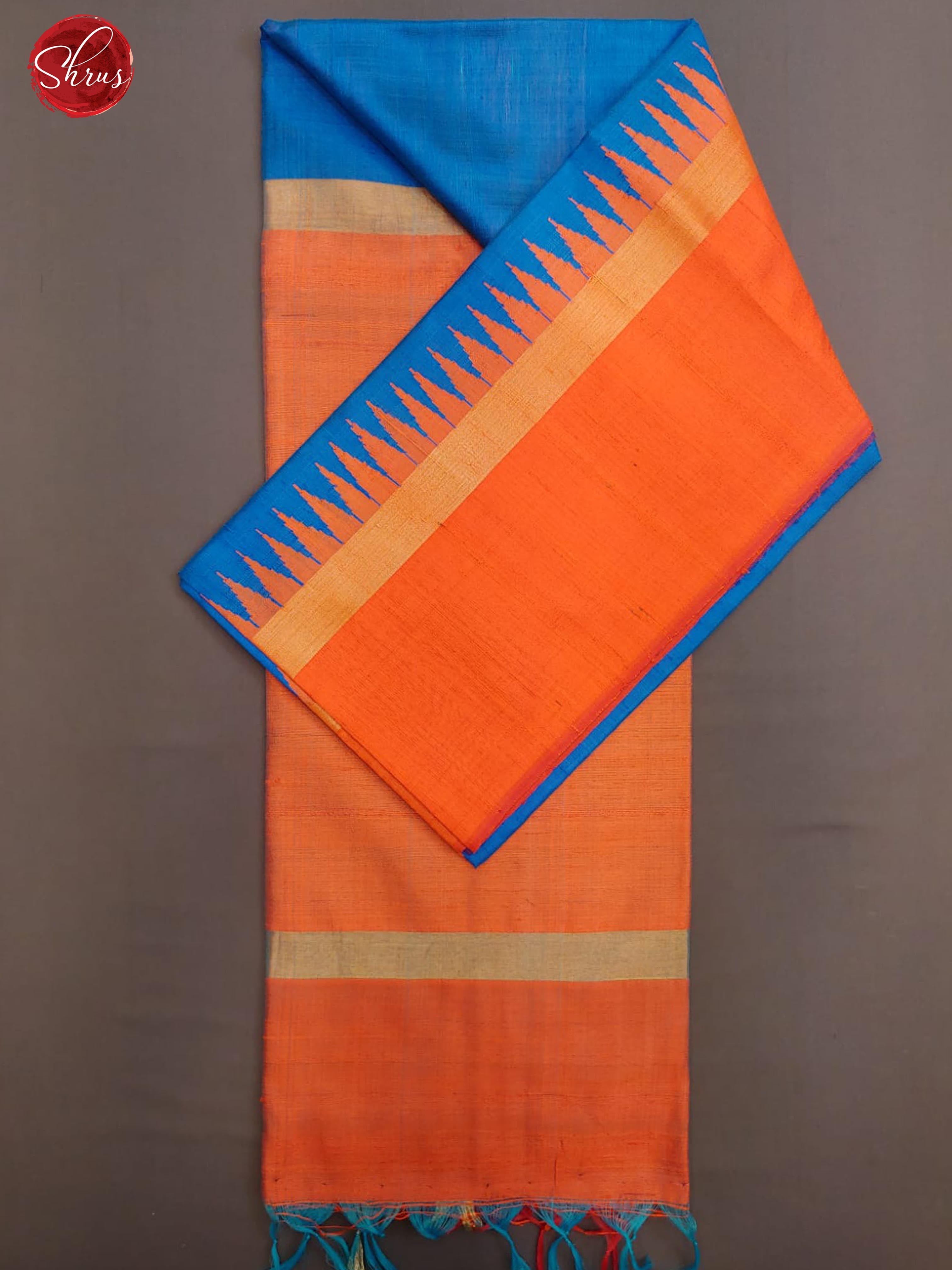 Blue & Orange -Raw Silk with plain body & Contrast Border - Shop on ShrusEternity.com