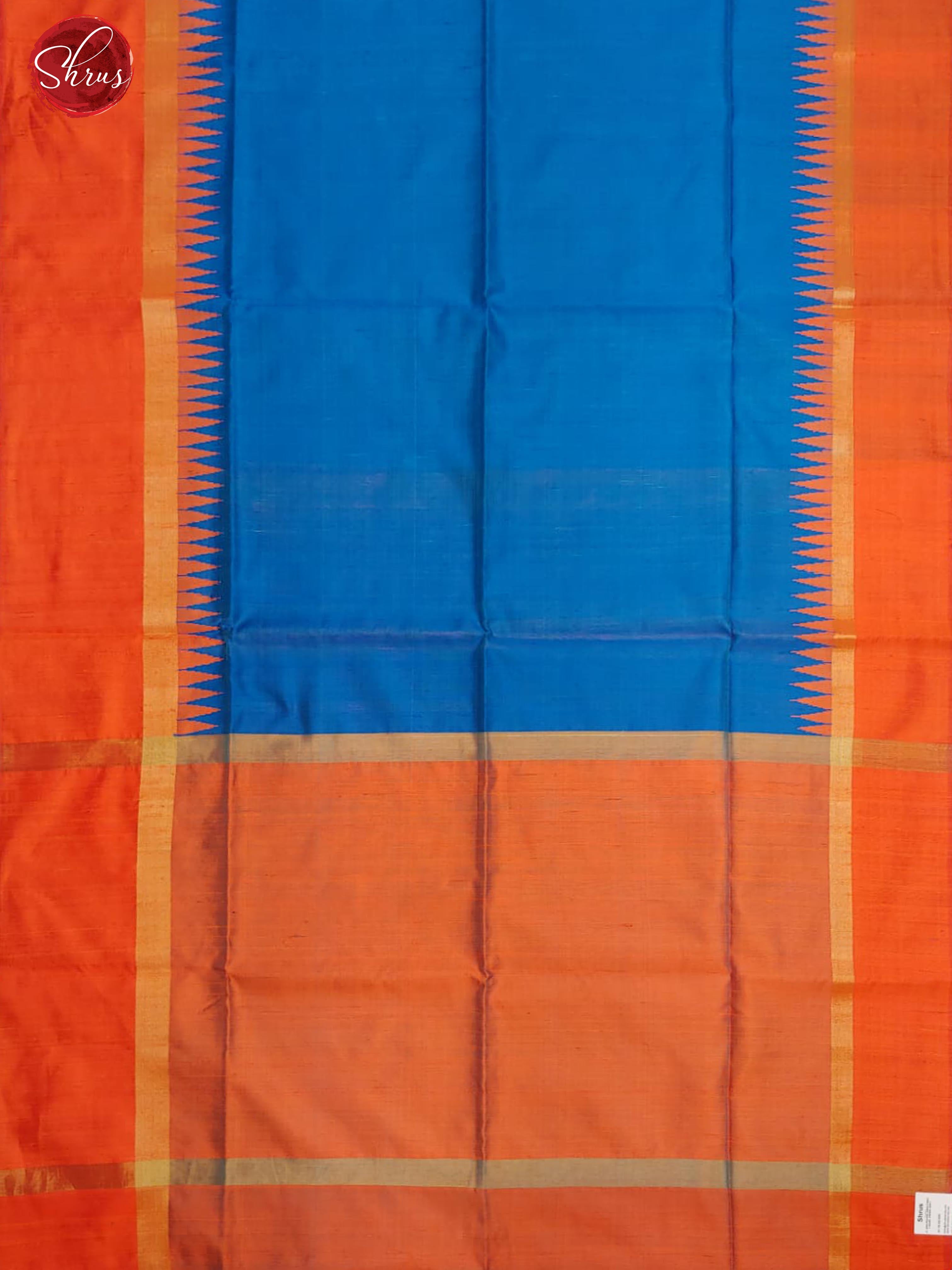 Blue & Orange -Raw Silk with plain body & Contrast Border - Shop on ShrusEternity.com