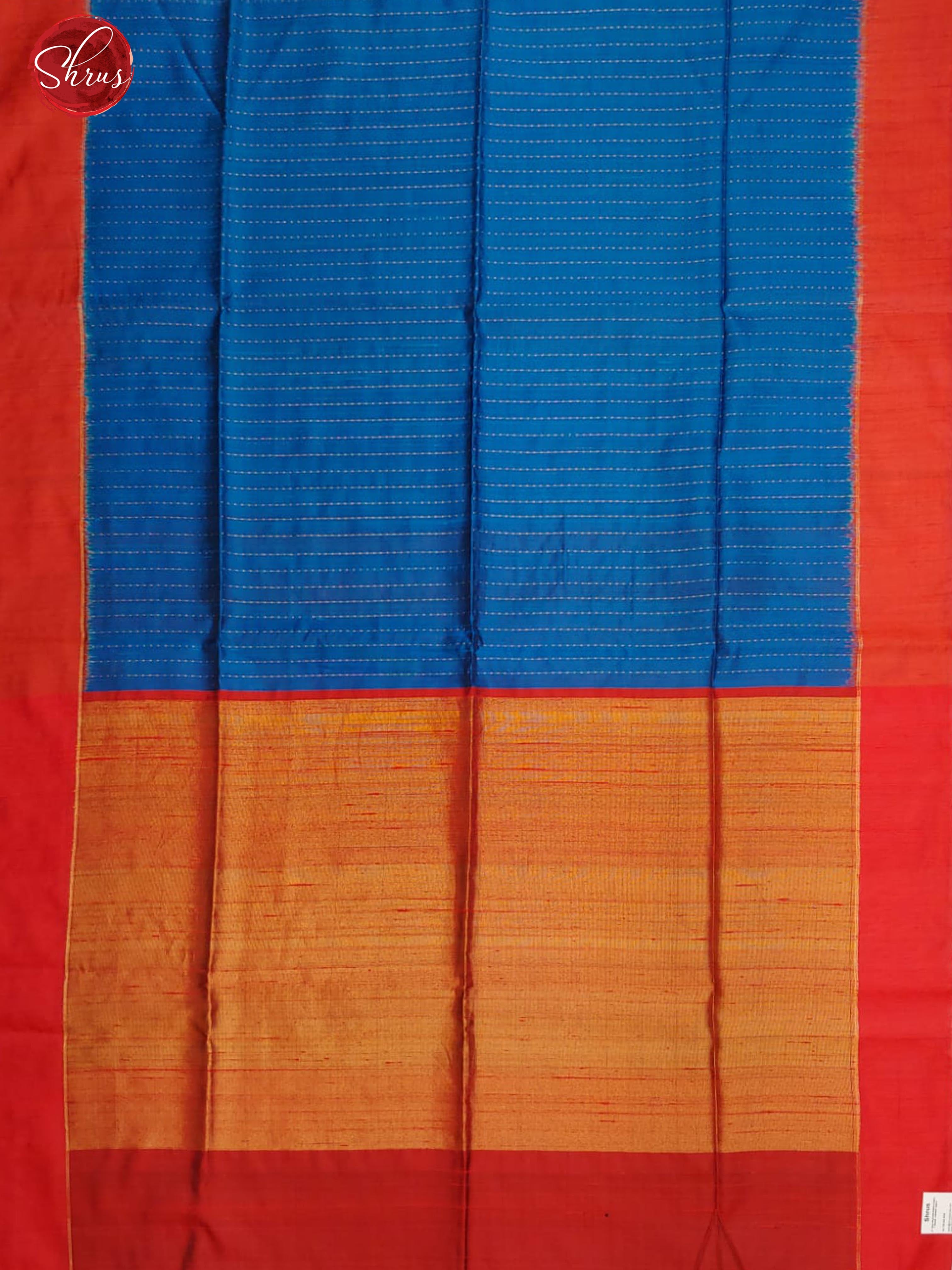 Blue & Red -Raw Silk with zari woven stripes on the body & Contrast Border - Shop on ShrusEternity.com