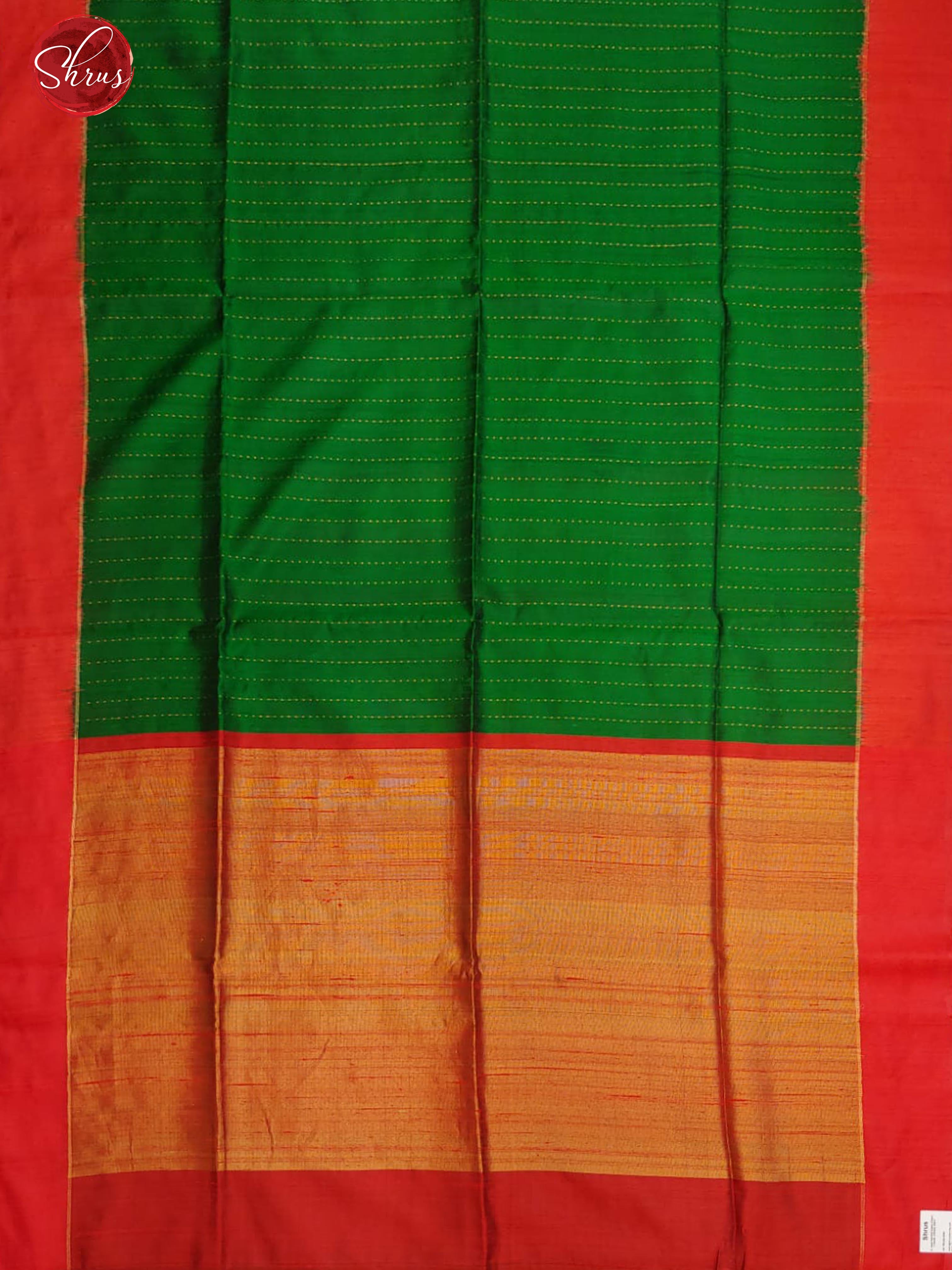 Green & Red -Raw Silk with zari woven stripes on the body & Contrast Border - Shop on ShrusEternity.com