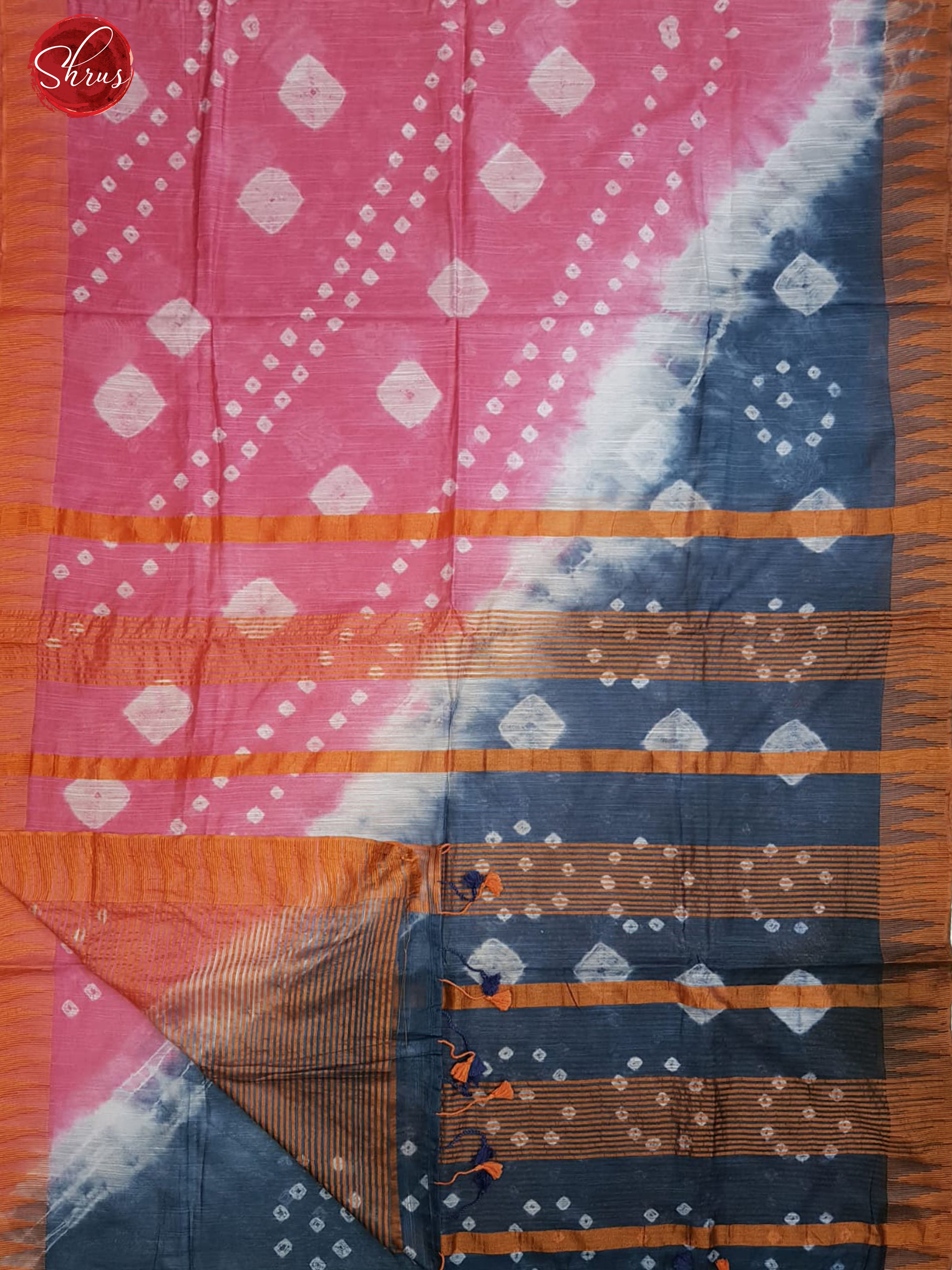 Pink & Blue - Semi Tussar with bandhini pattern on the body & Zari Border - Shop on ShrusEternity.com