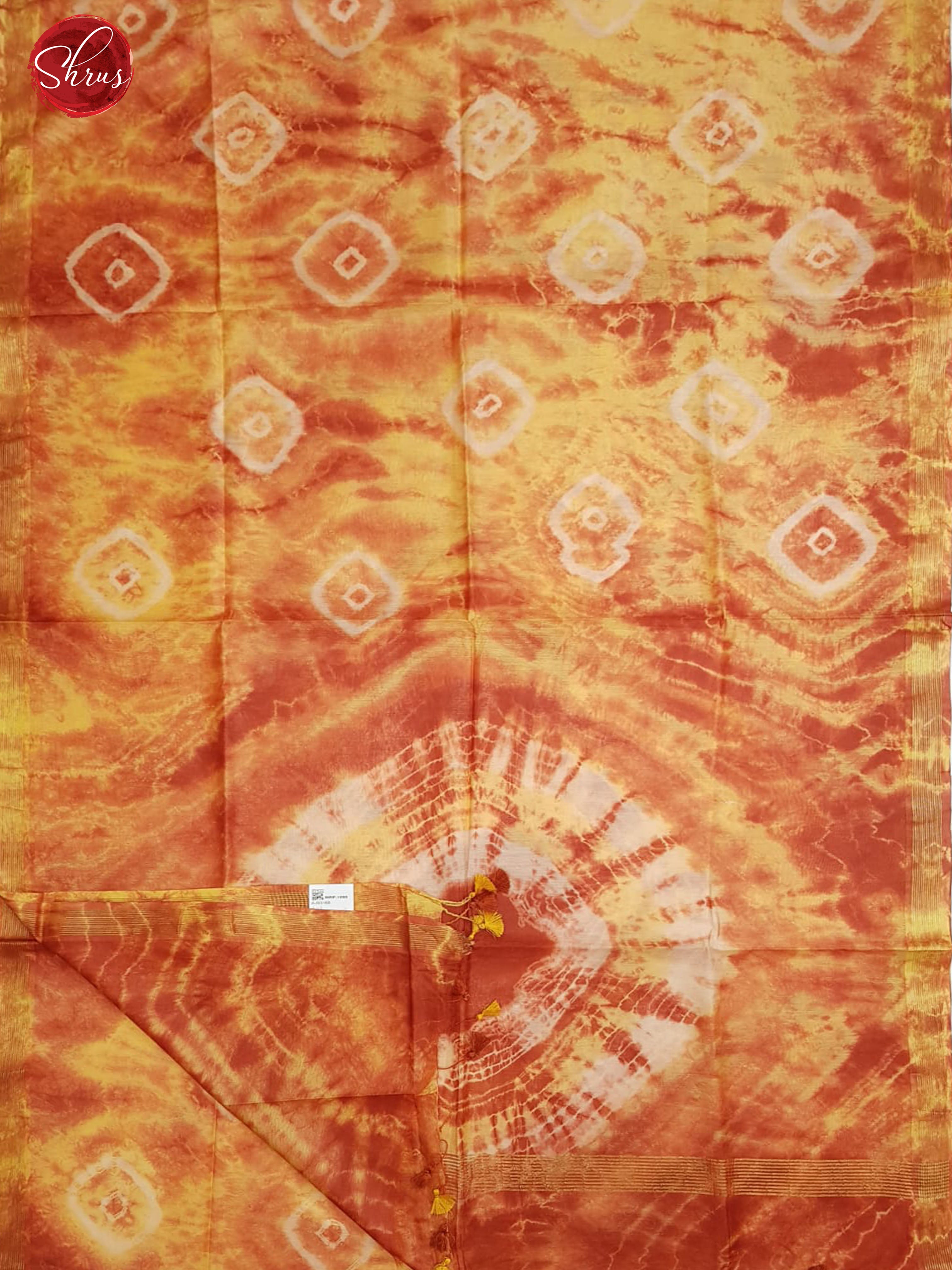 Orange(Single Tone)- Semi Tussar with Bandhini pattern on the body  & Zari Border - Shop on ShrusEternity.com