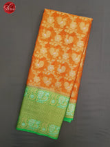 Orange & Green -  Kota Banarasi with zari woven Peacock motifs  on the body & Contrast Zari Border - Shop on ShrusEternity.com