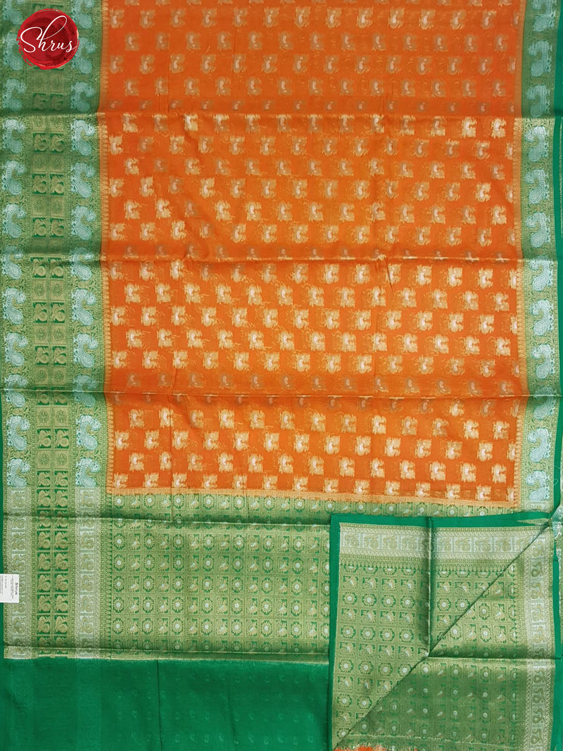 Orange And Green - Kota Banarasi with zari woven  peacock buttas on the body and zari border - Shop on ShrusEternity.com