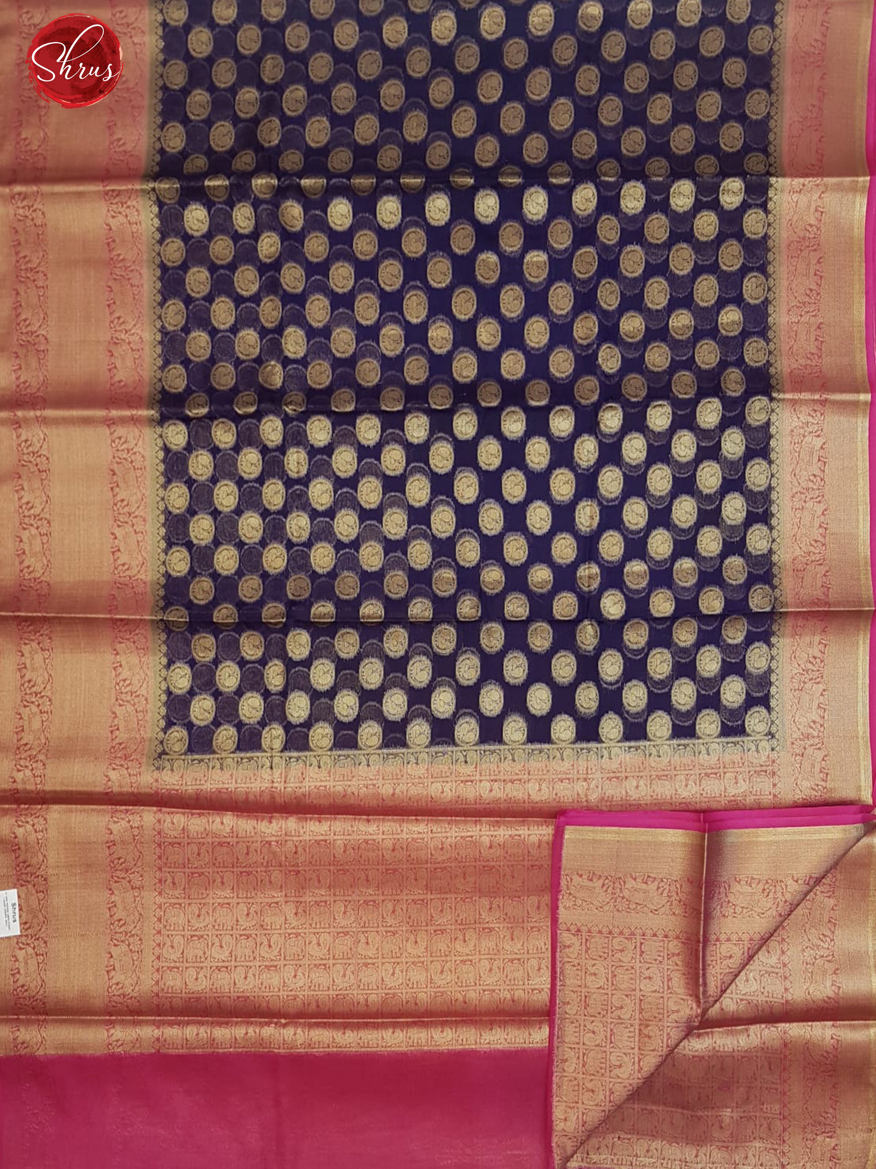 Blue & Pink-  Kota Banarasi with zari woven Peacock motifs  on the body & Contrast Zari Border - Shop on ShrusEternity.com