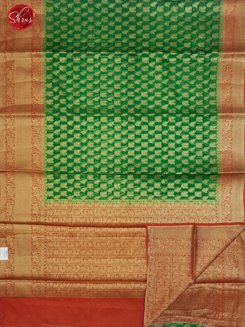 Green & Red -  Kota Banarasi with zari woven Peacock motifs  on the body & Contrast Zari Border - Shop on ShrusEternity.com