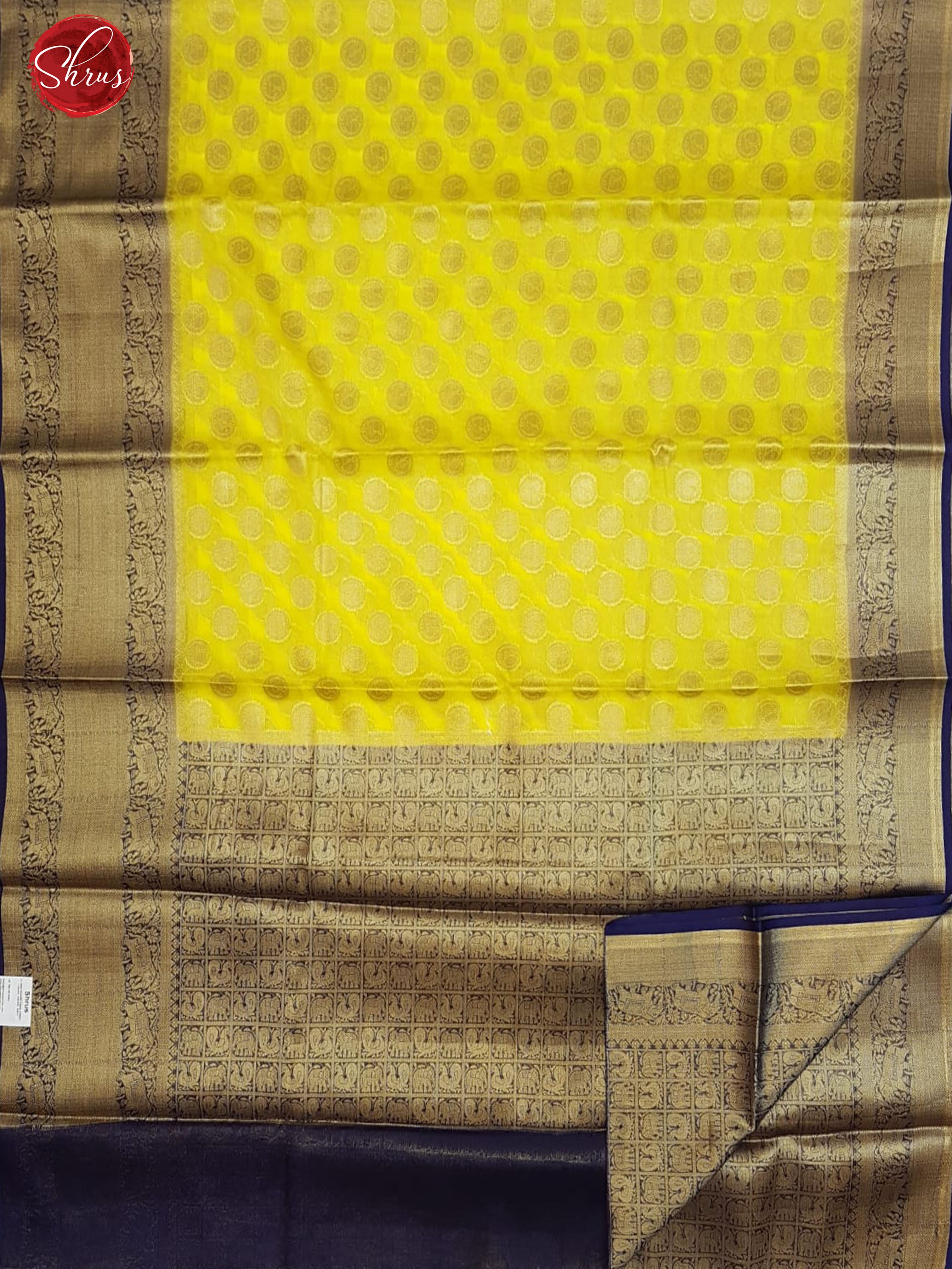 Yellow & Blue -Kota Banarasi with zari woven Peacock motifs  on the body & Contrast Zari Border - Shop on ShrusEternity.com