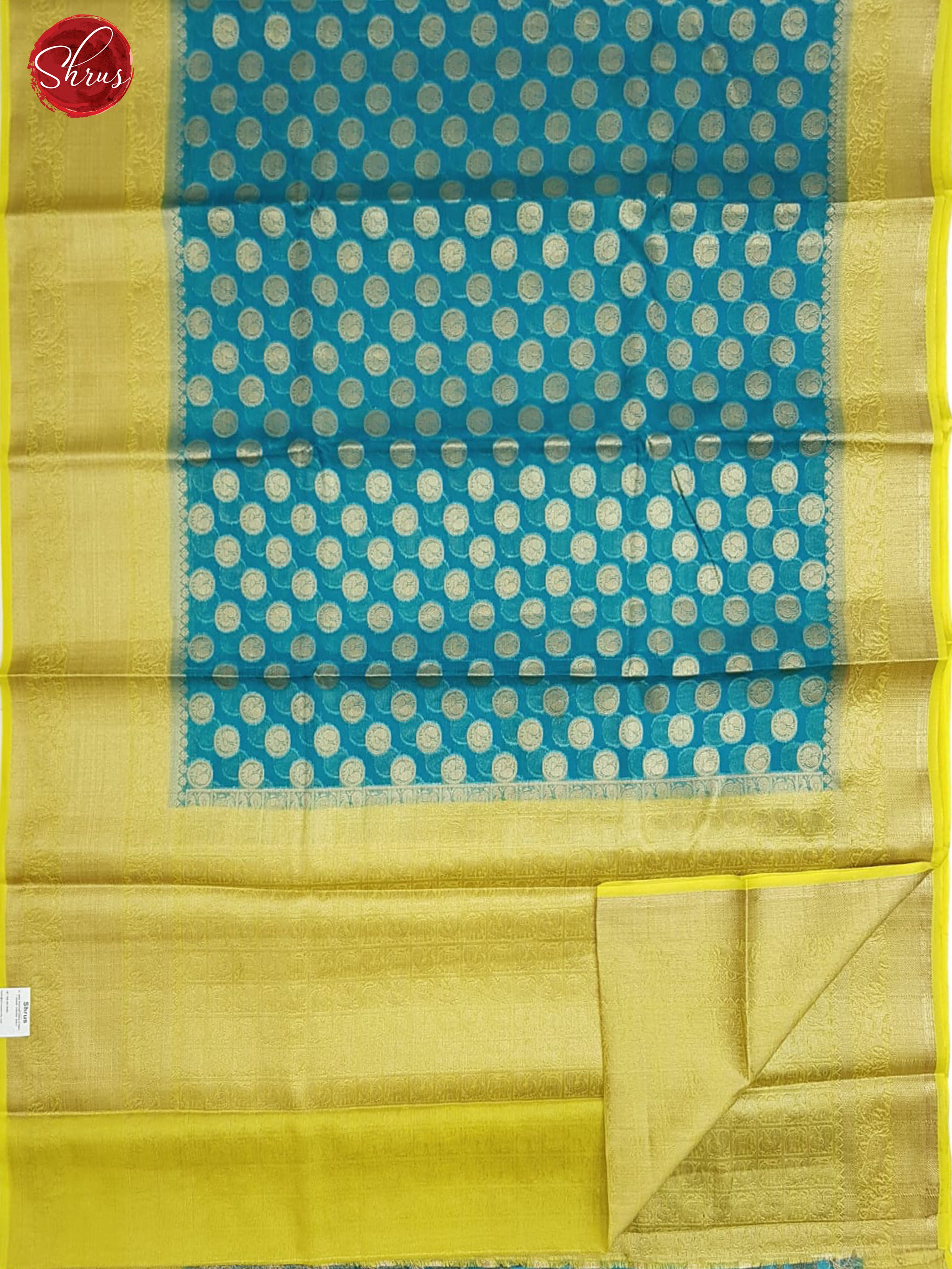 Blue & Yellow-Kota Banarasi with zari woven Peacock motifs  on the body & Contrast Zari Border - Shop on ShrusEternity.com