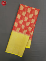 Red & Yellow -Kota Banarasi with zari woven peacock motifs on the body and zari border - Shop on ShrusEternity.com