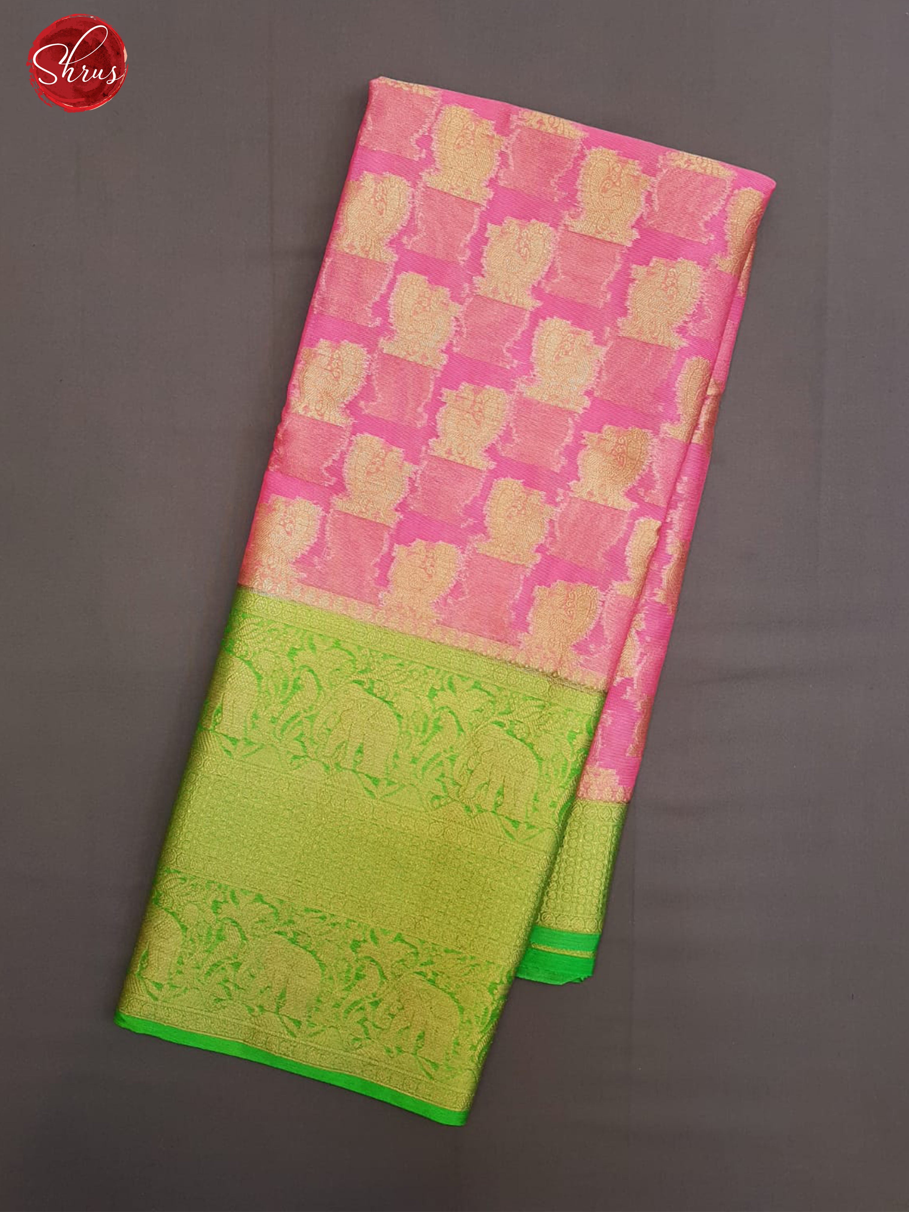 Pink & Green -  Kota Banarasi with zari woven Peacock motifs  on the body & Contrast Zari Border - Shop on ShrusEternity.com