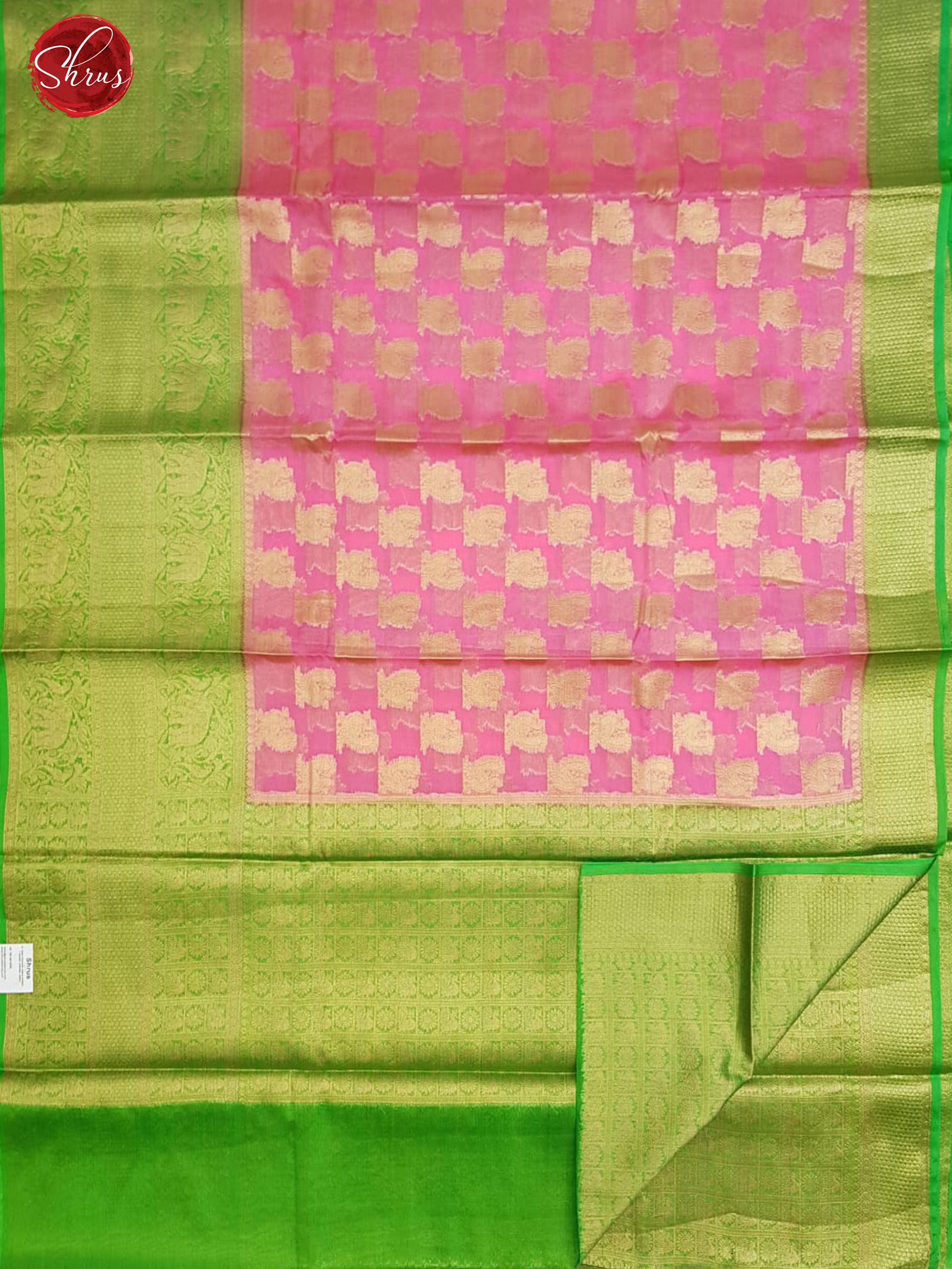Pink & Green -  Kota Banarasi with zari woven Peacock motifs  on the body & Contrast Zari Border - Shop on ShrusEternity.com