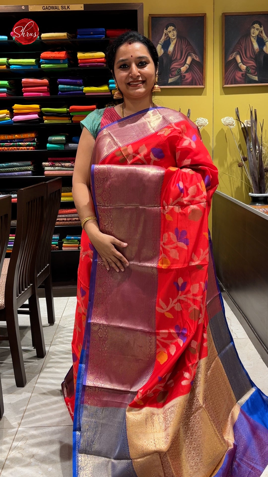 Red and Blue - Semi Kanchipuram Silk - Shop on ShrusEternity.com