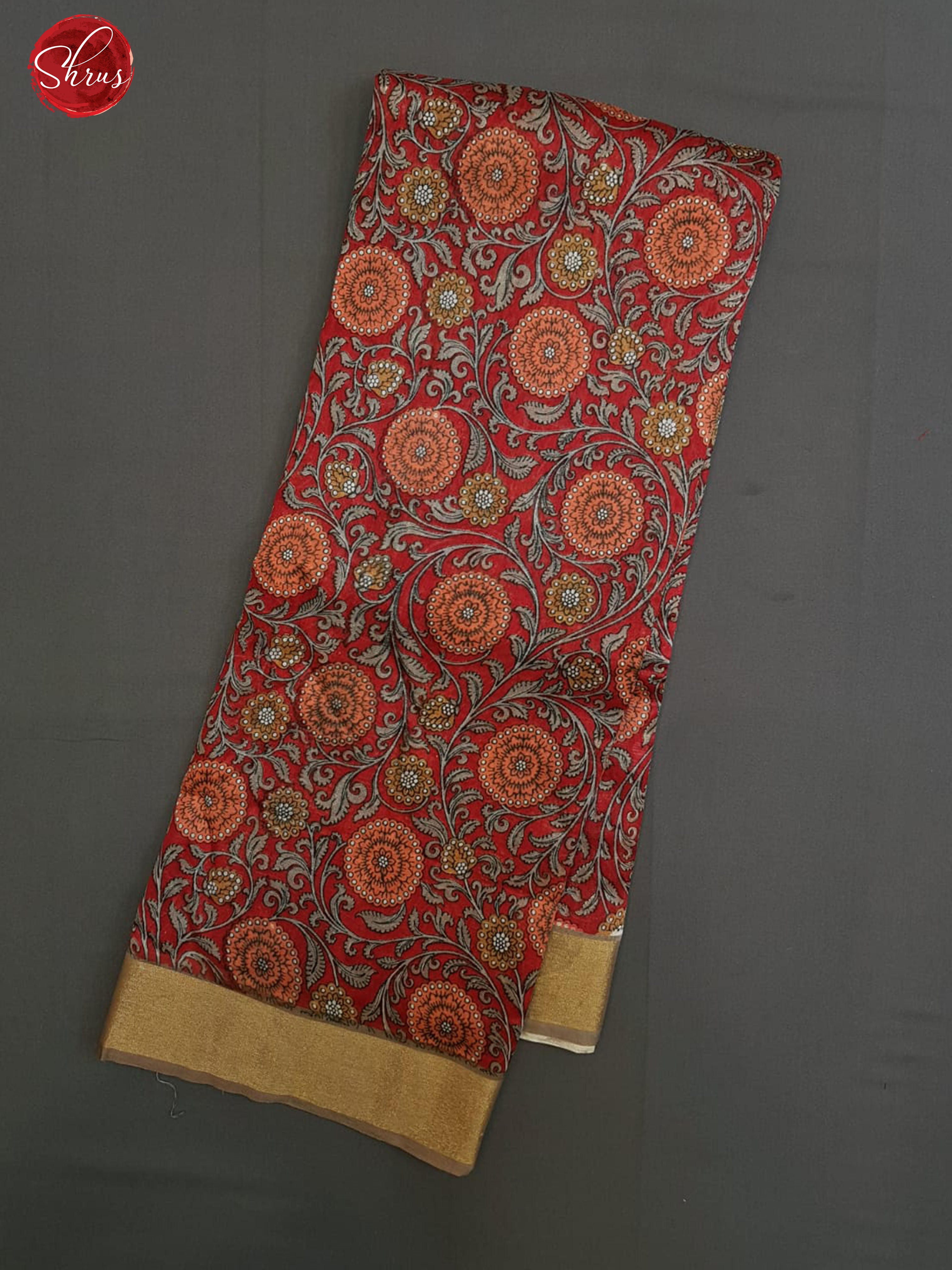 Red & Grey - Moonga Silk with floral print on the body & Contrast Zari Border - Shop on ShrusEternity.com