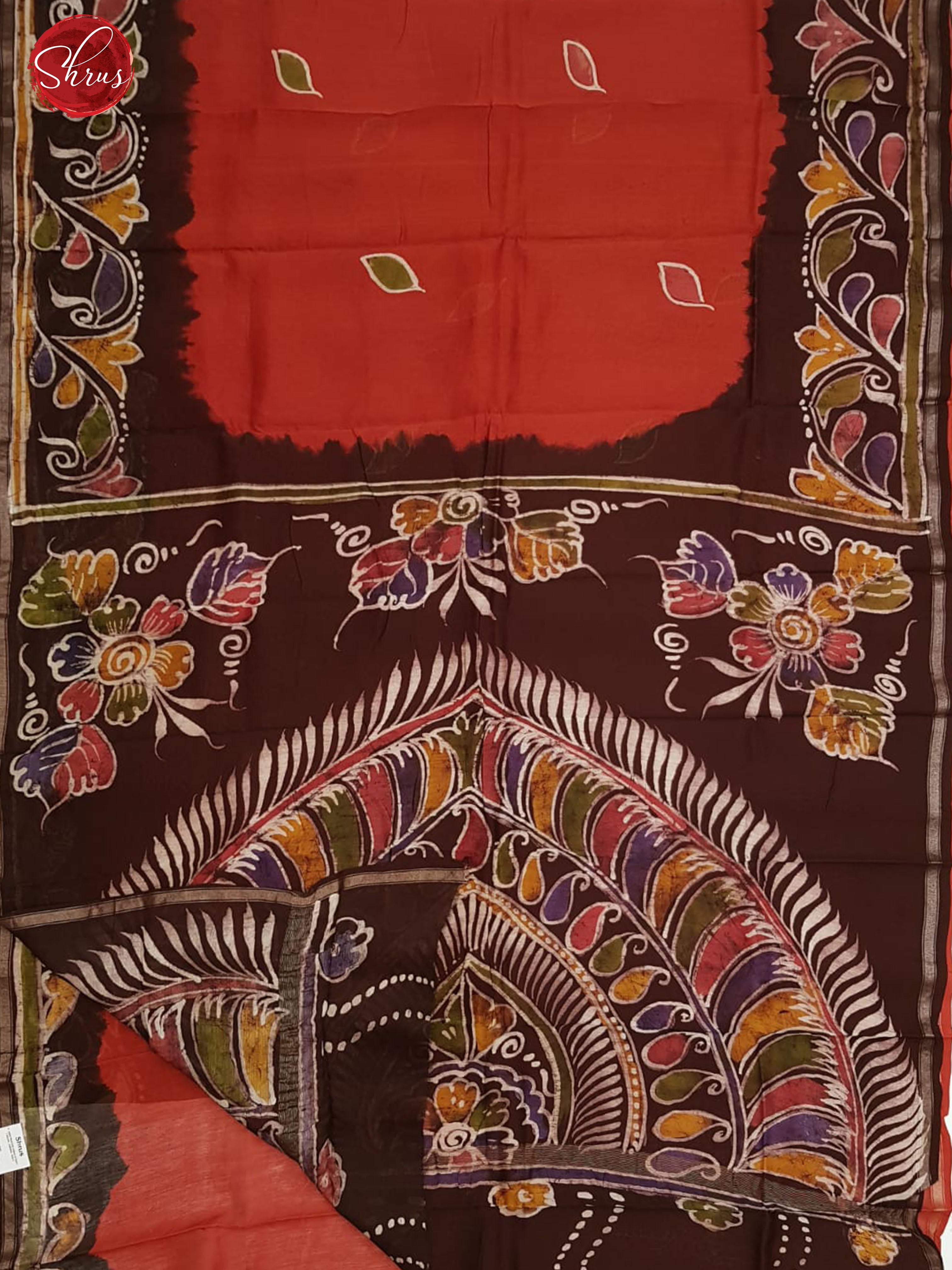 Red & Brown - Chanderi with hand painted floral design on the body & Border - Shop on ShrusEternity.com