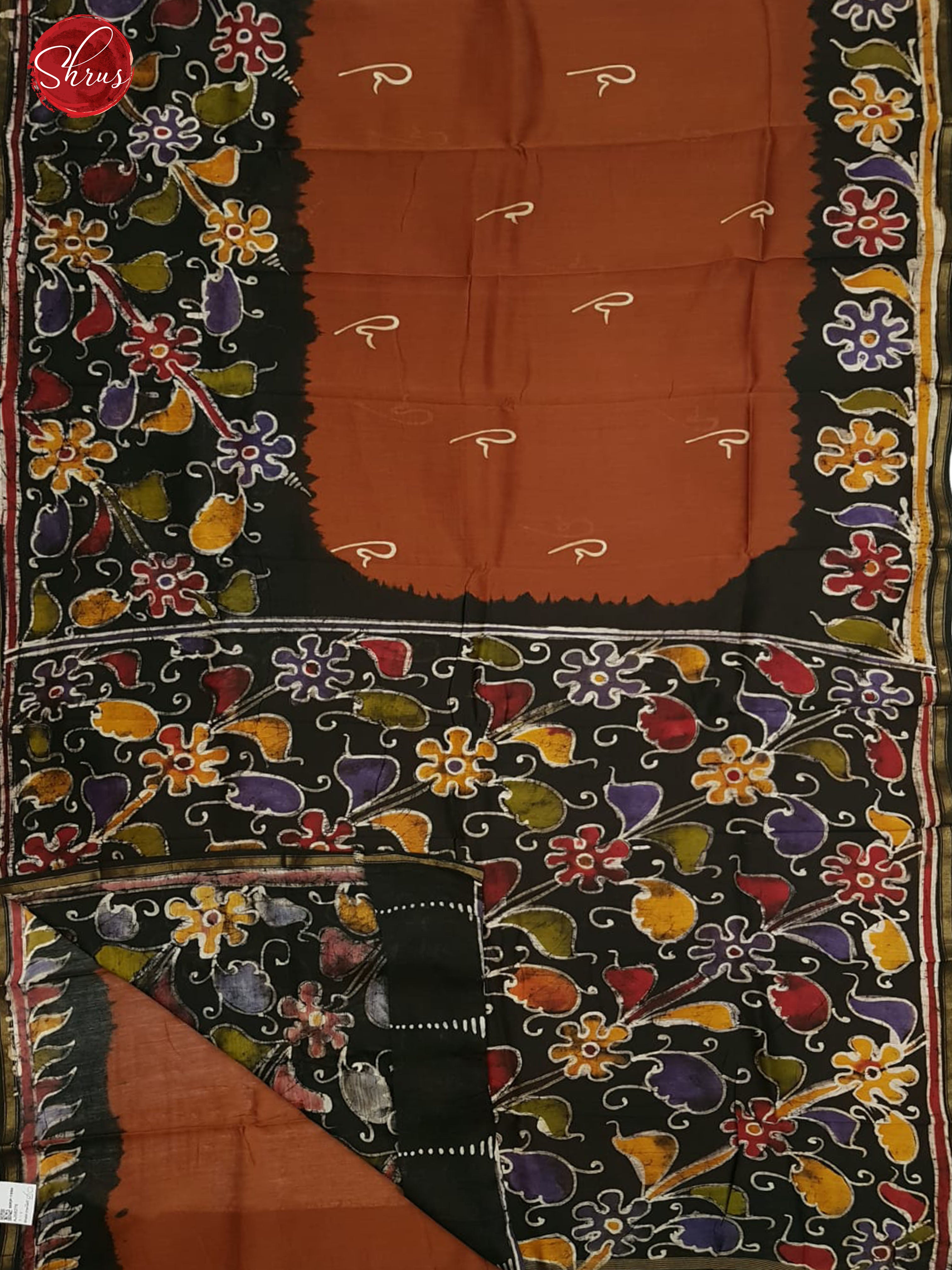 Brown & Black - Chanderi with hand painted bhatik  floral design on the body & Border - Shop on ShrusEternity.com