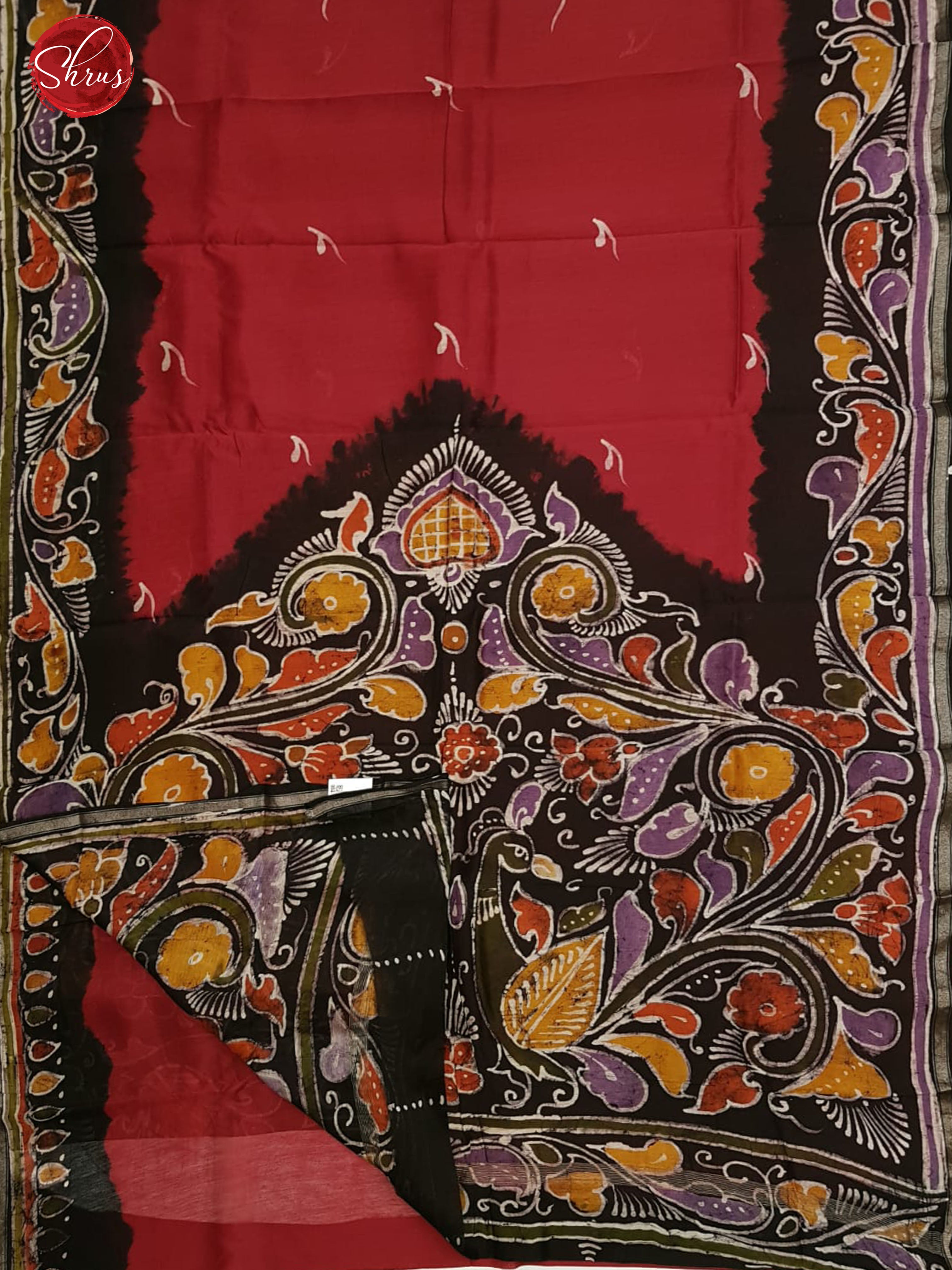 Red & Black - Chanderi with hand painted  bhatik floral design on the body & border - Shop on ShrusEternity.com