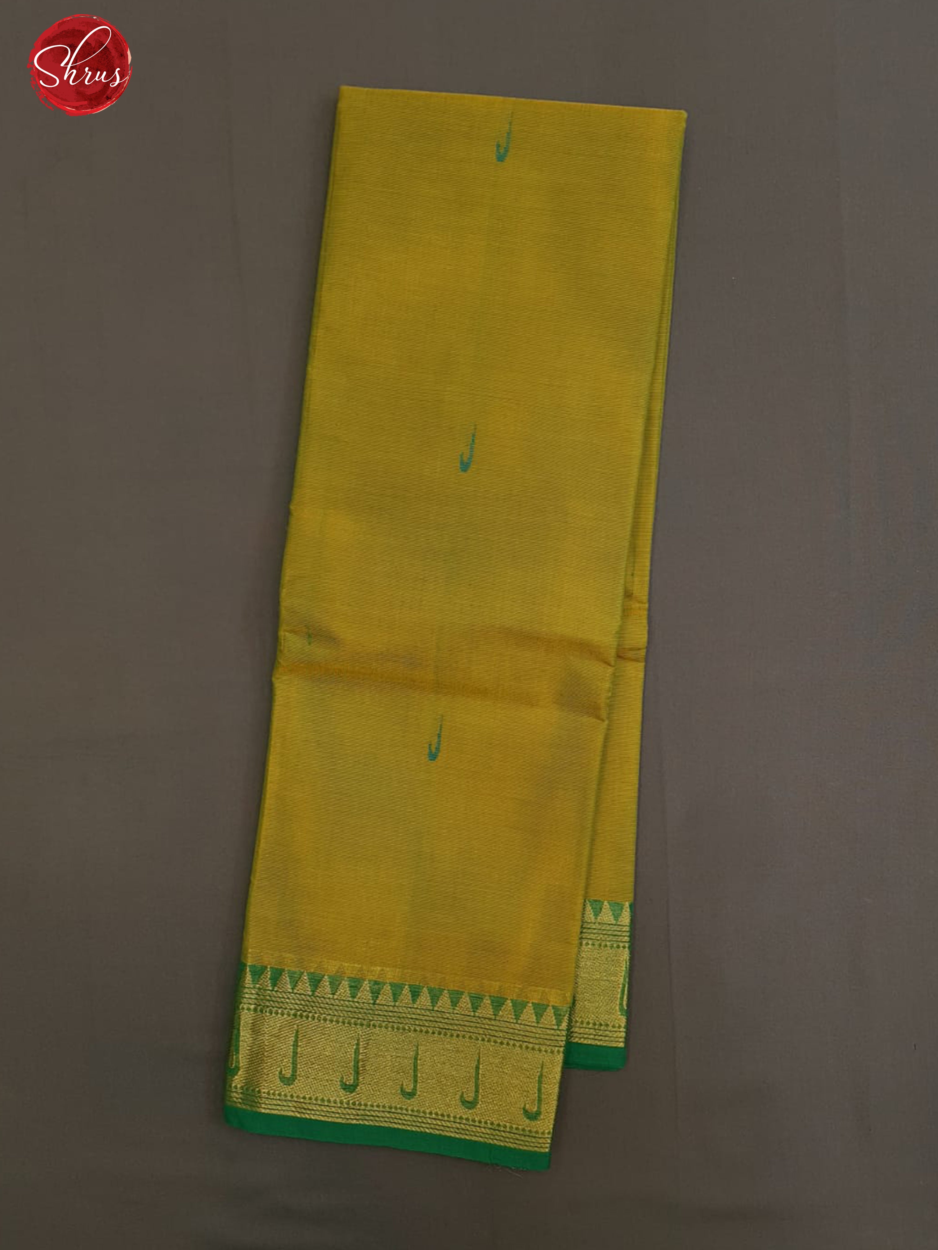 Mehandi Green & Green-  Chettinad Cotton with thread woven buttas on the body &  contrast zari Border - Shop on ShrusEternity.com