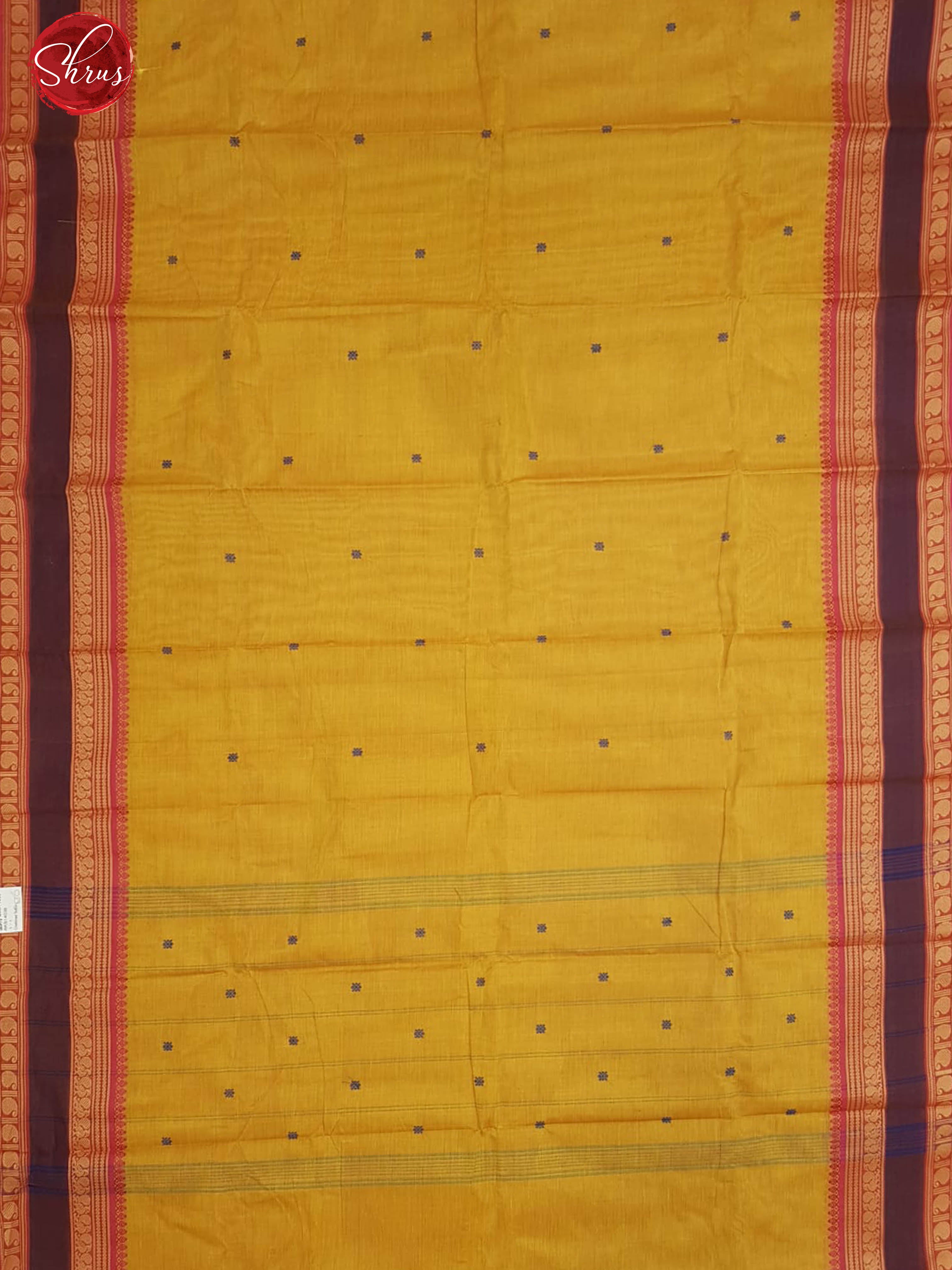 Mustard & Pink  - Chettinad Cotton with thread woven buttas on the body &  contrast zari Border - Shop on ShrusEternity.com