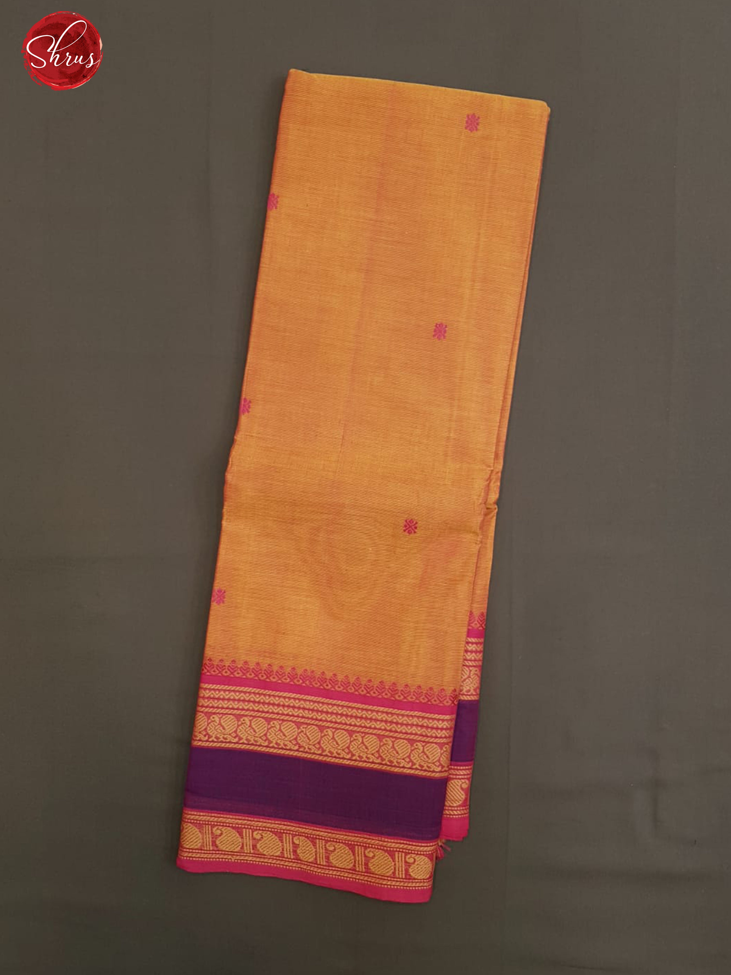 Orange & Purple -Chettinad Cotton with thread woven buttas on the body &  contrast zari Border - Shop on ShrusEternity.com