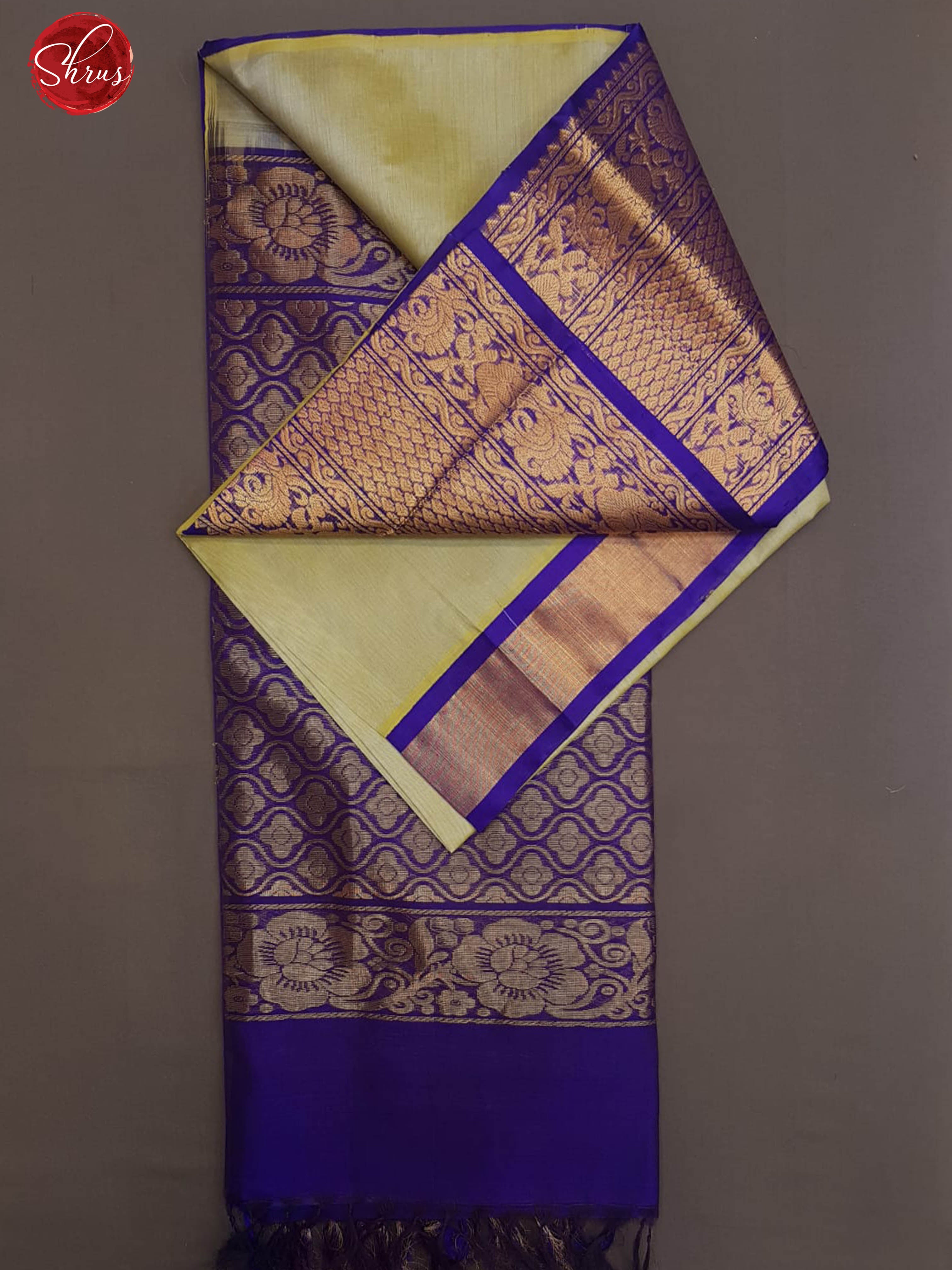 Light Green & Blue - Silk Cotton with plain body & Contrast Zari Border - Shop on ShrusEternity.com