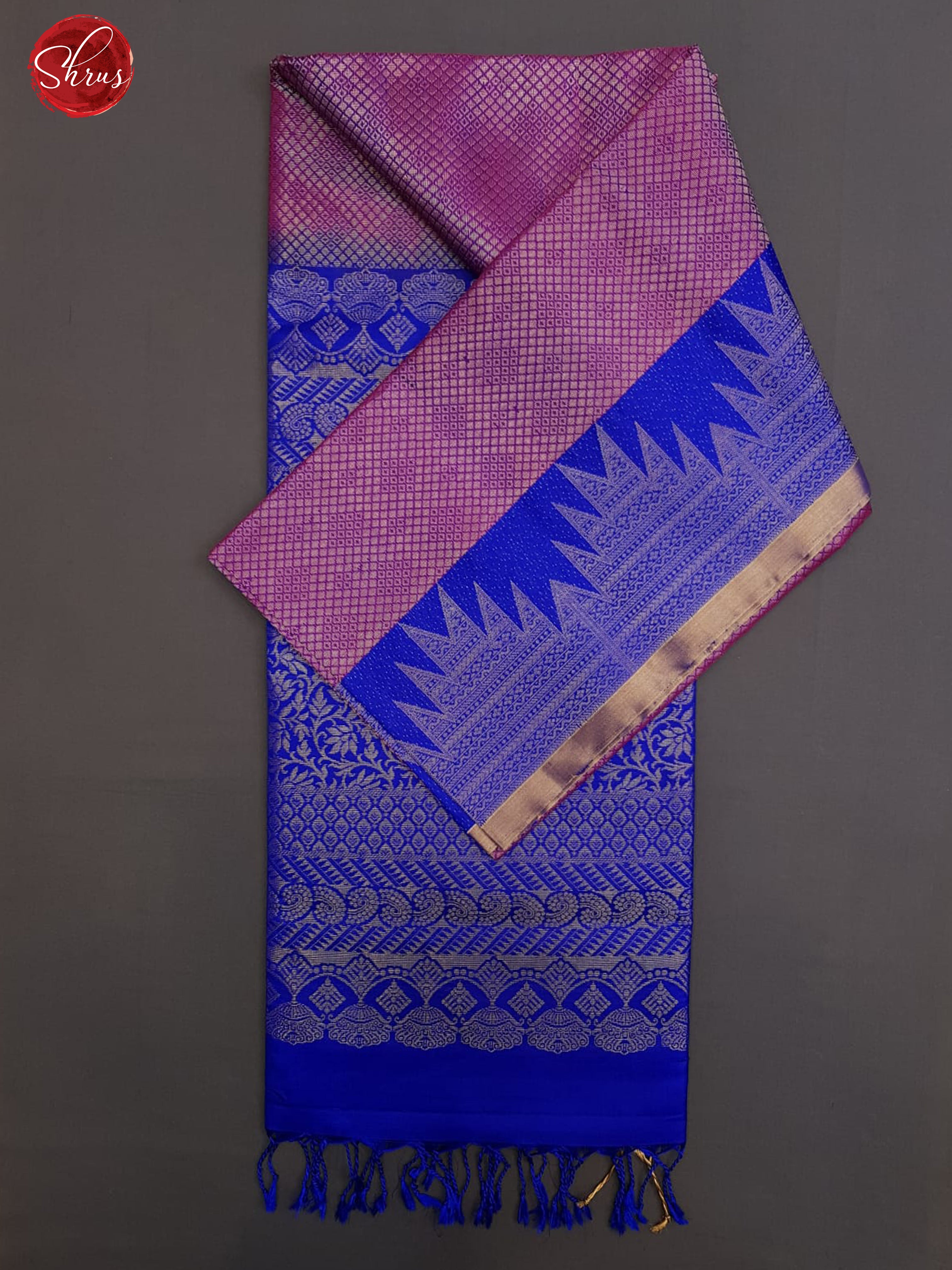 Pink  & Blue- Soft Silk with zari woven  criss cross brocade on the body & Contrast Zari Border - Shop on ShrusEternity.com