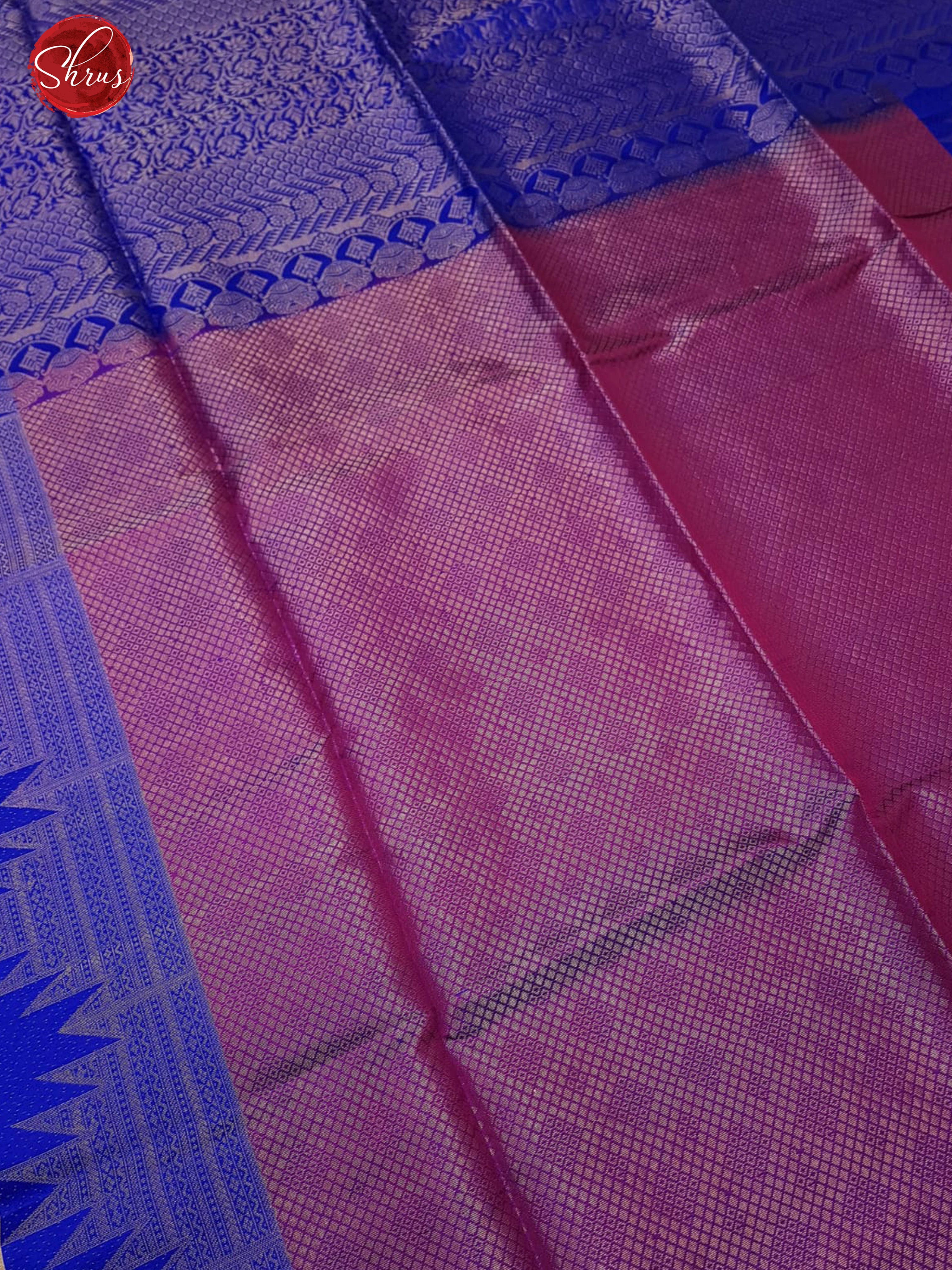 Pink  & Blue- Soft Silk with zari woven  criss cross brocade on the body & Contrast Zari Border - Shop on ShrusEternity.com