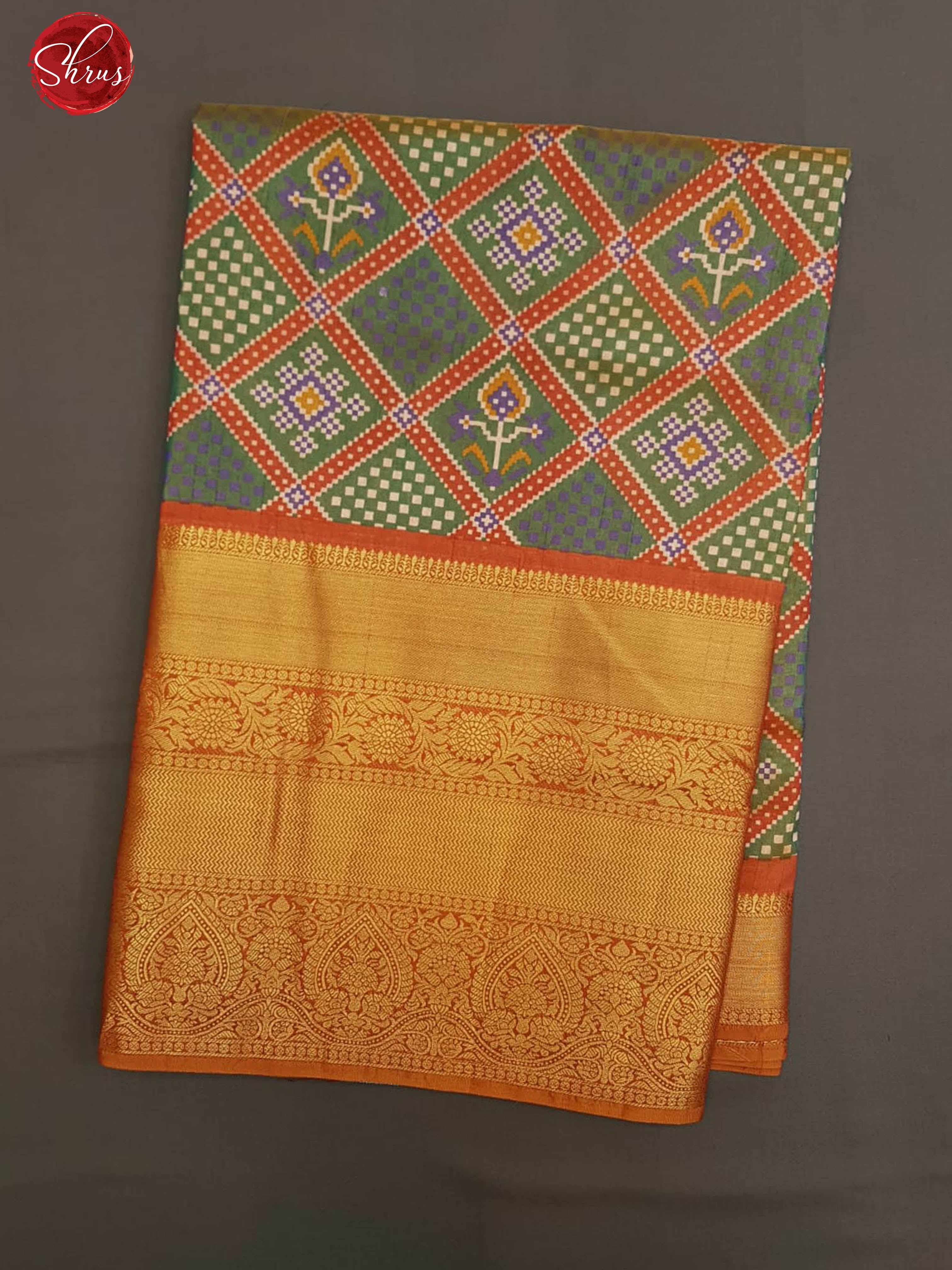 Green & Brick - Semi Patola with patola floral print on the body  &  contrast Zari border - Shop on ShrusEternity.com