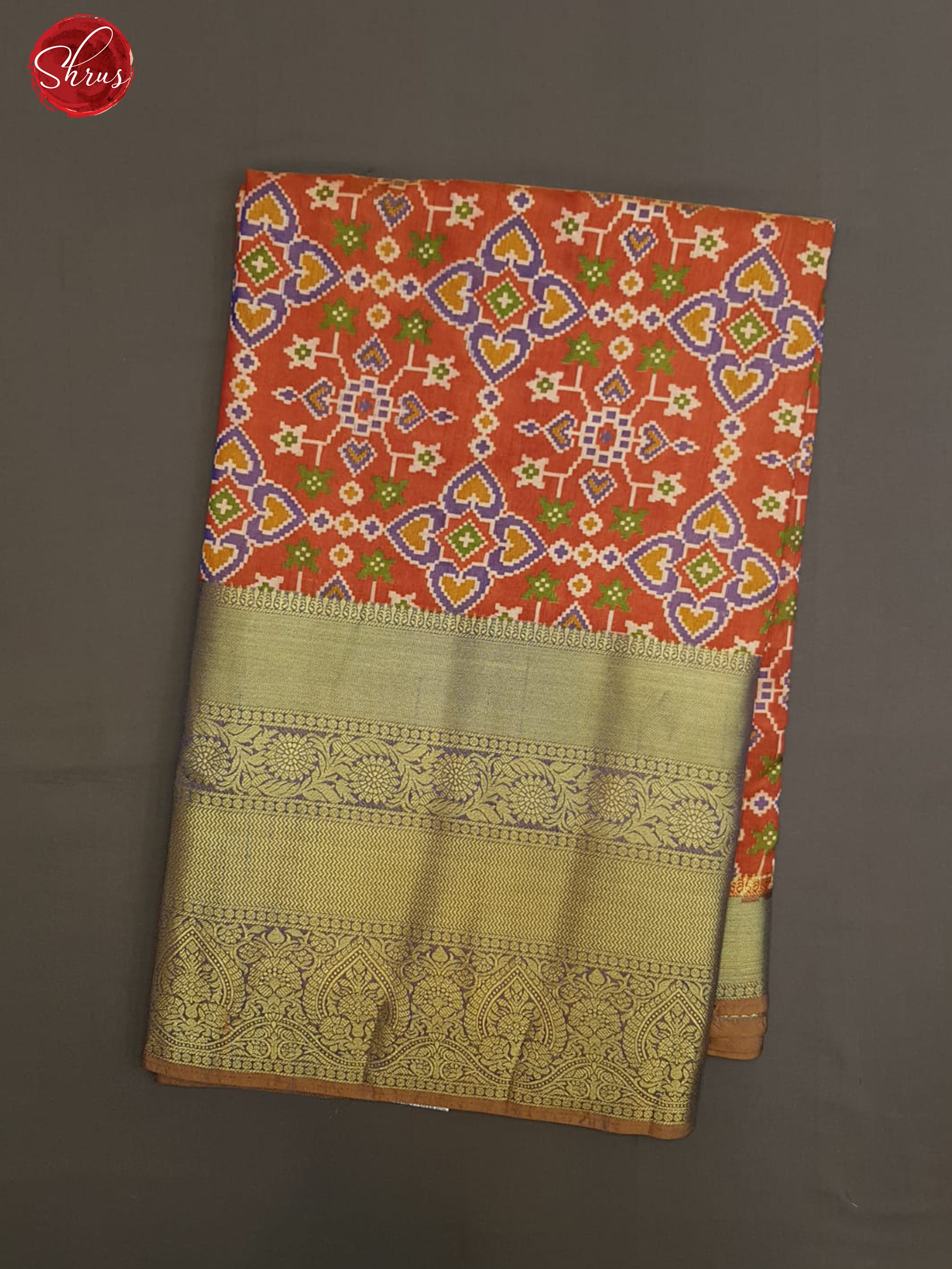 Orange & Purple -  Semi Patola with patola floral print on the body  &  contrast Zari border - Shop on ShrusEternity.com