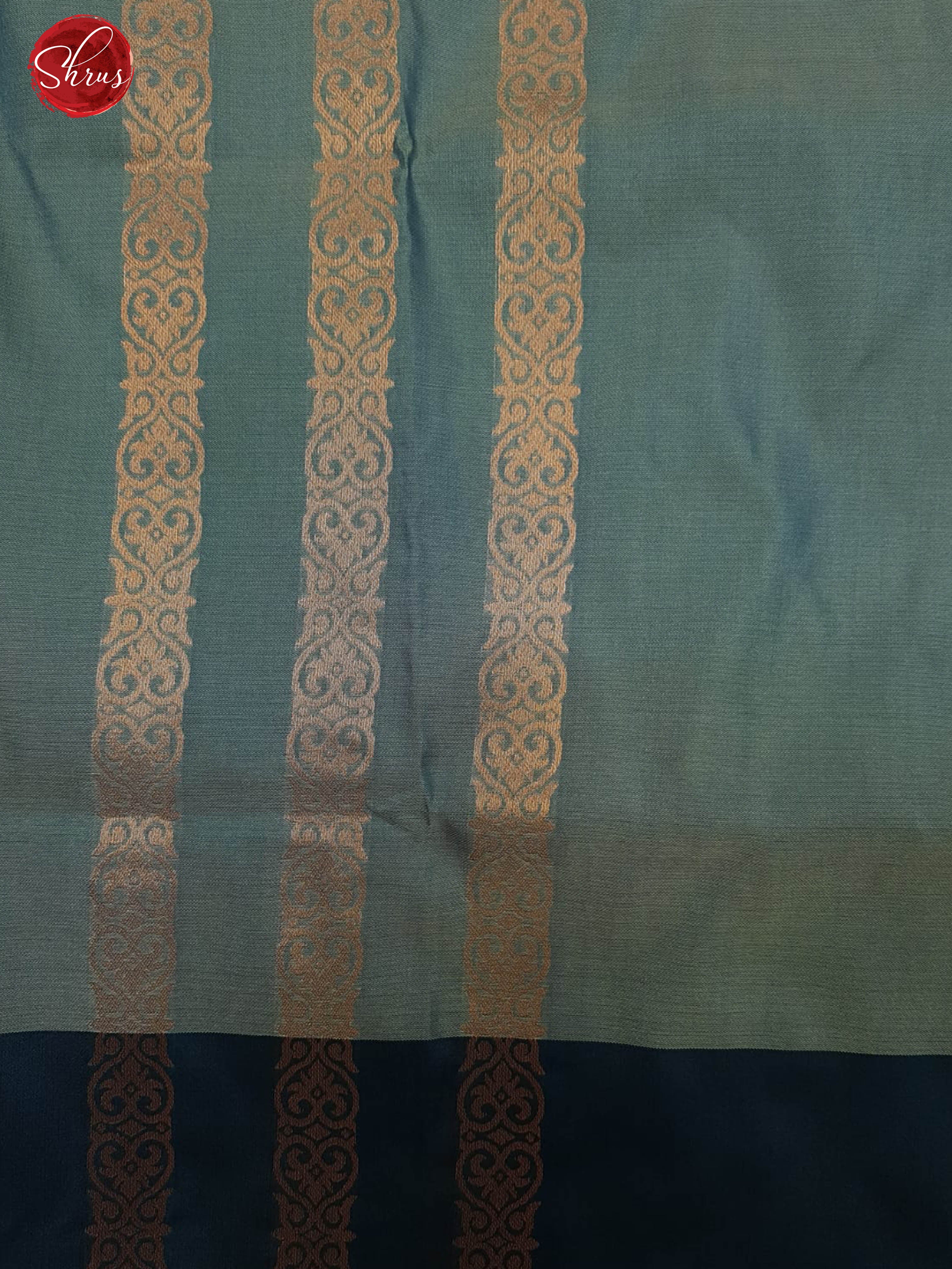 Bluish Grey &  Blue  - Semi Kanchipuram Silk with zari woven motifs on the body & Contrast Border - Shop on ShrusEternity.com