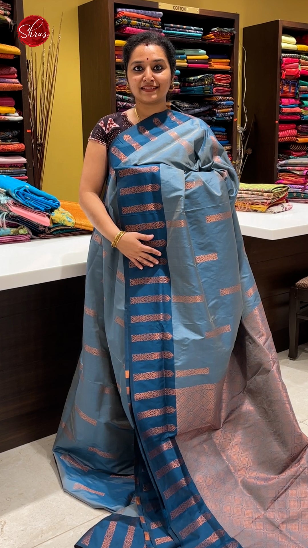 Blue - Semi Kanchipuram Silk - Shop on ShrusEternity.com