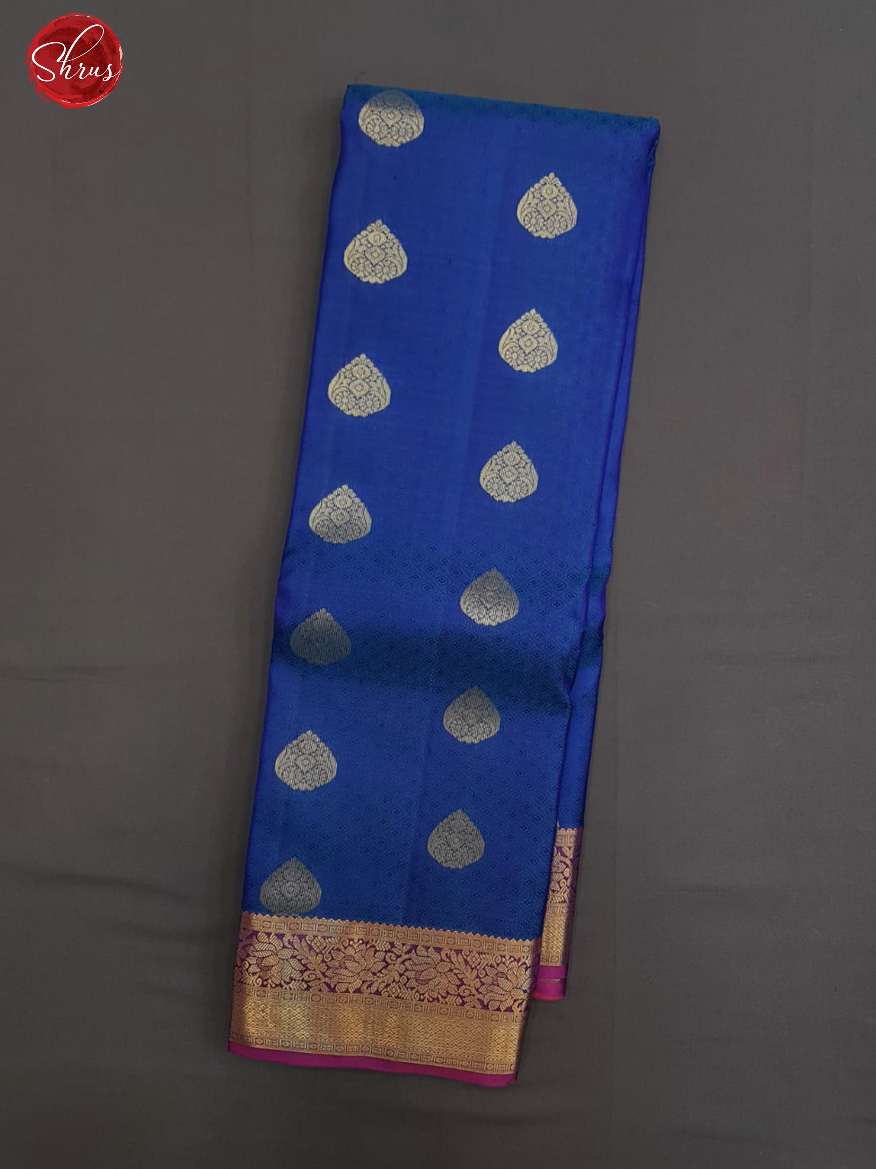Blue & Pink - Kanchipuram Silk with zari floral motifs on the body & contrast zari border - Shop on ShrusEternity.com