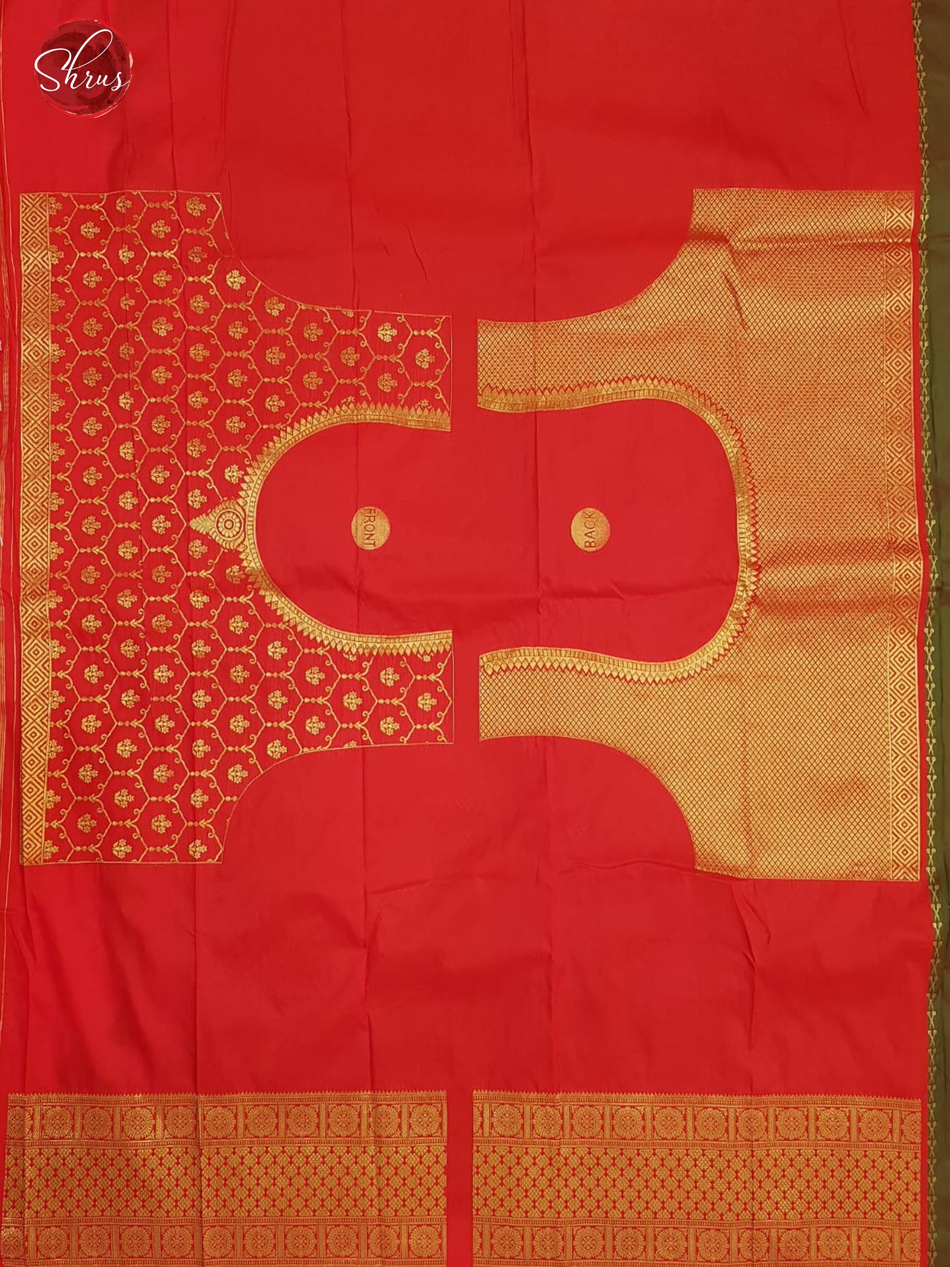 Greenish Brown & Red-Semi Kanchipuram with Zari woven floral buttas  on the body &   Zari Border - Shop on ShrusEternity.com