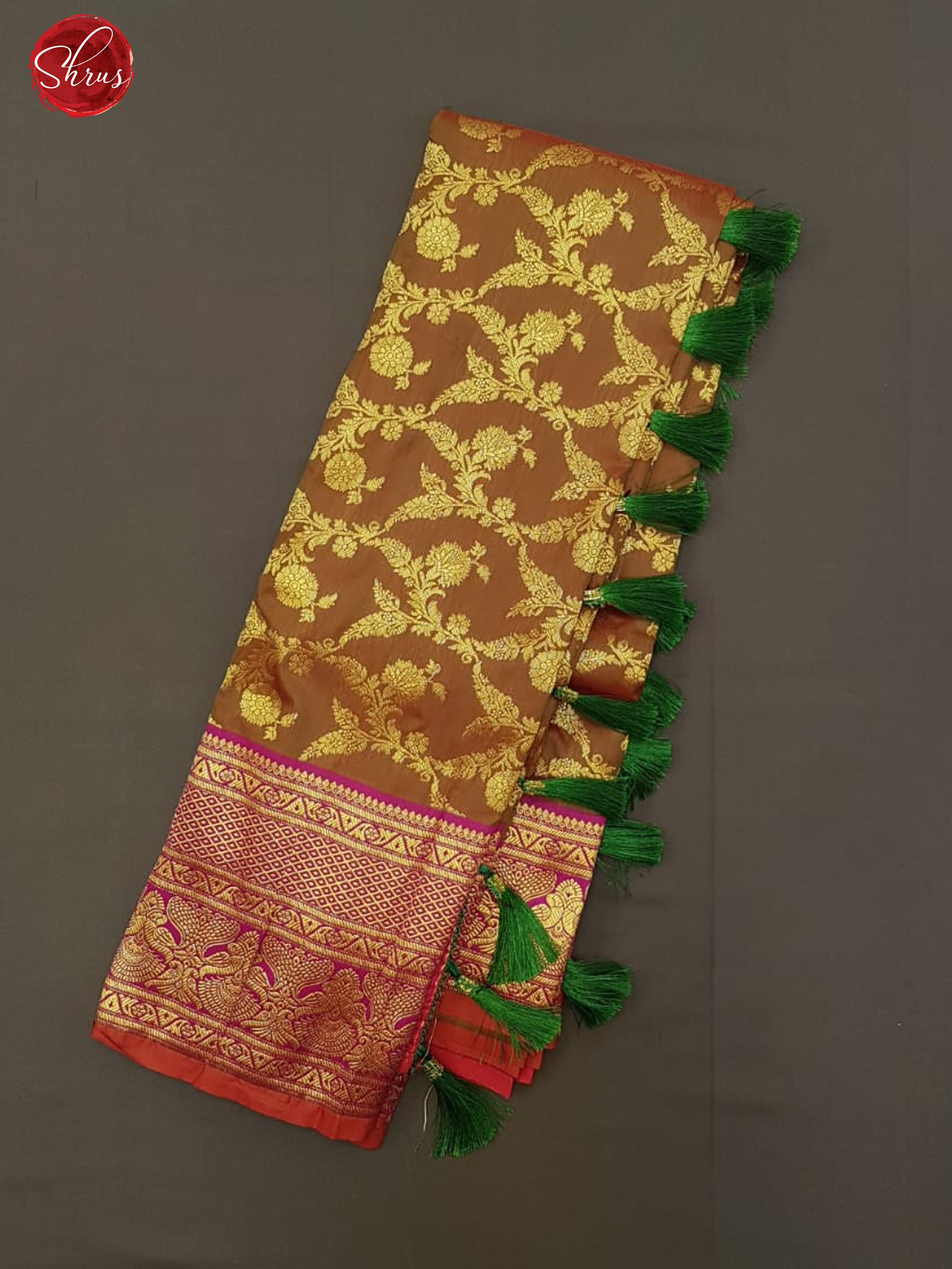 Honey & Pink - Semi Kanchipuram with Zari woven  floral nestling  brocade   on the body &   Zari Border - Shop on ShrusEternity.com