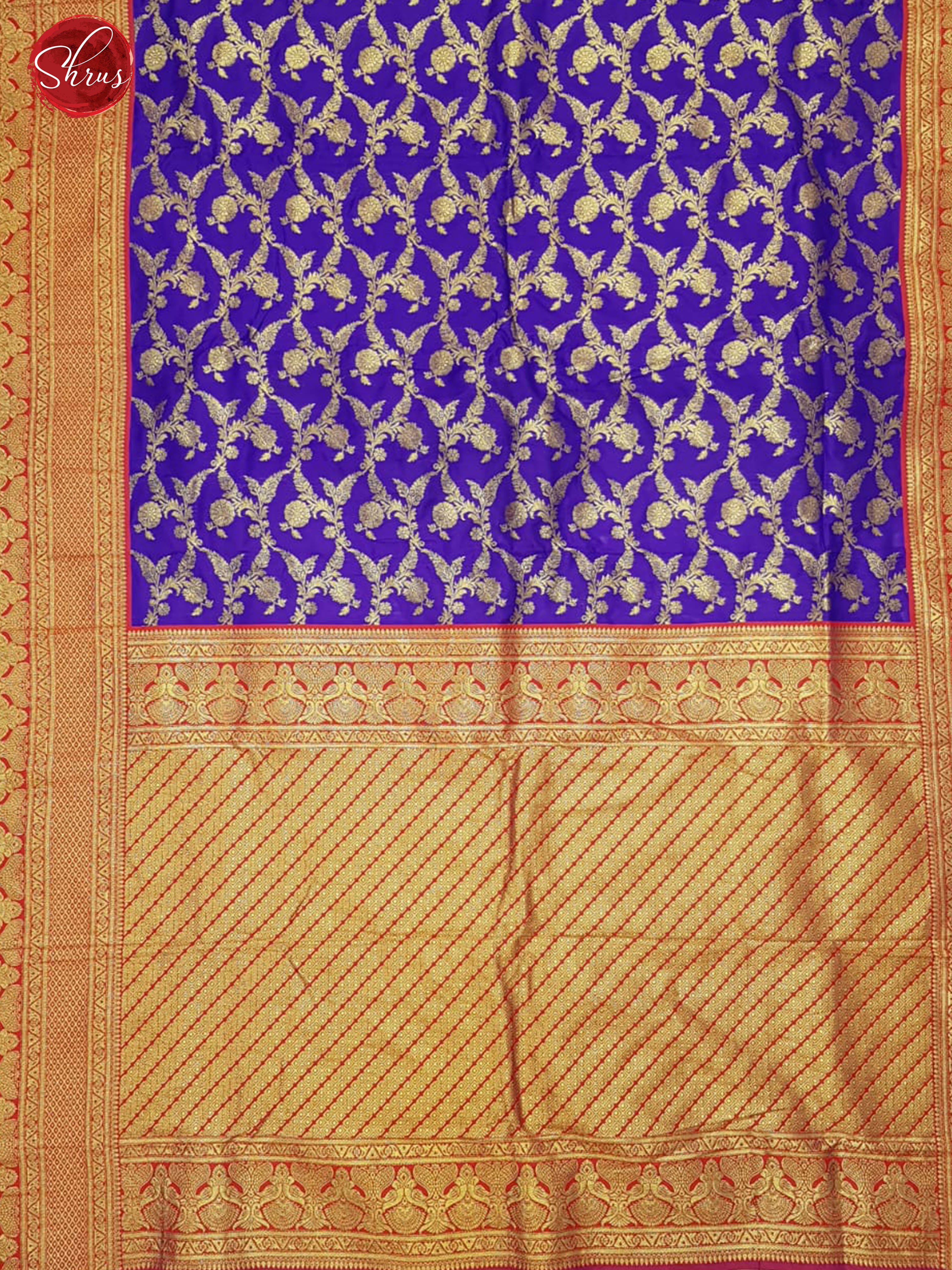 Blue & Pink - Semi Kanchipuram with Zari woven floral nestling brocade   on the body & Contrast Zari Border - Shop on ShrusEternity.com