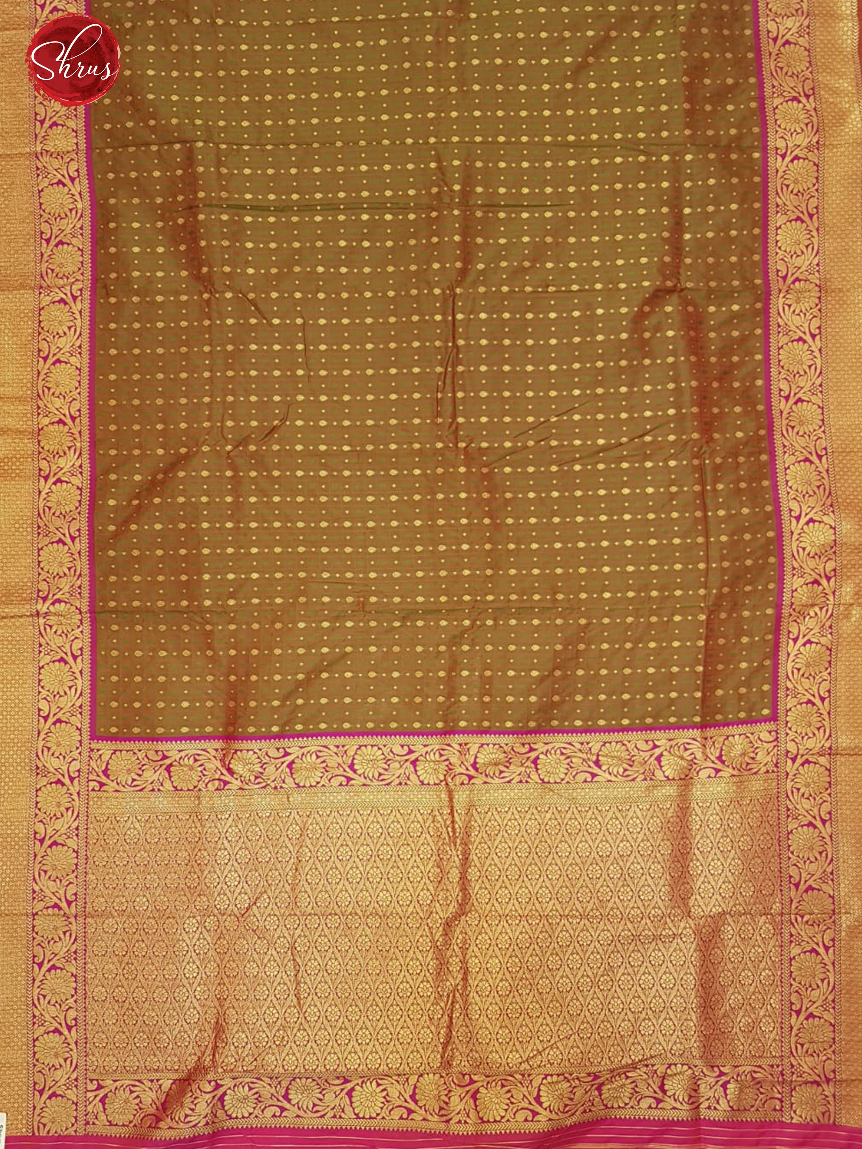 Green & Pink - Semi Kanchipuram with Zari woven   buttas , thread woven checks  on the body & Contrast Zari Border - Shop on ShrusEternity.com