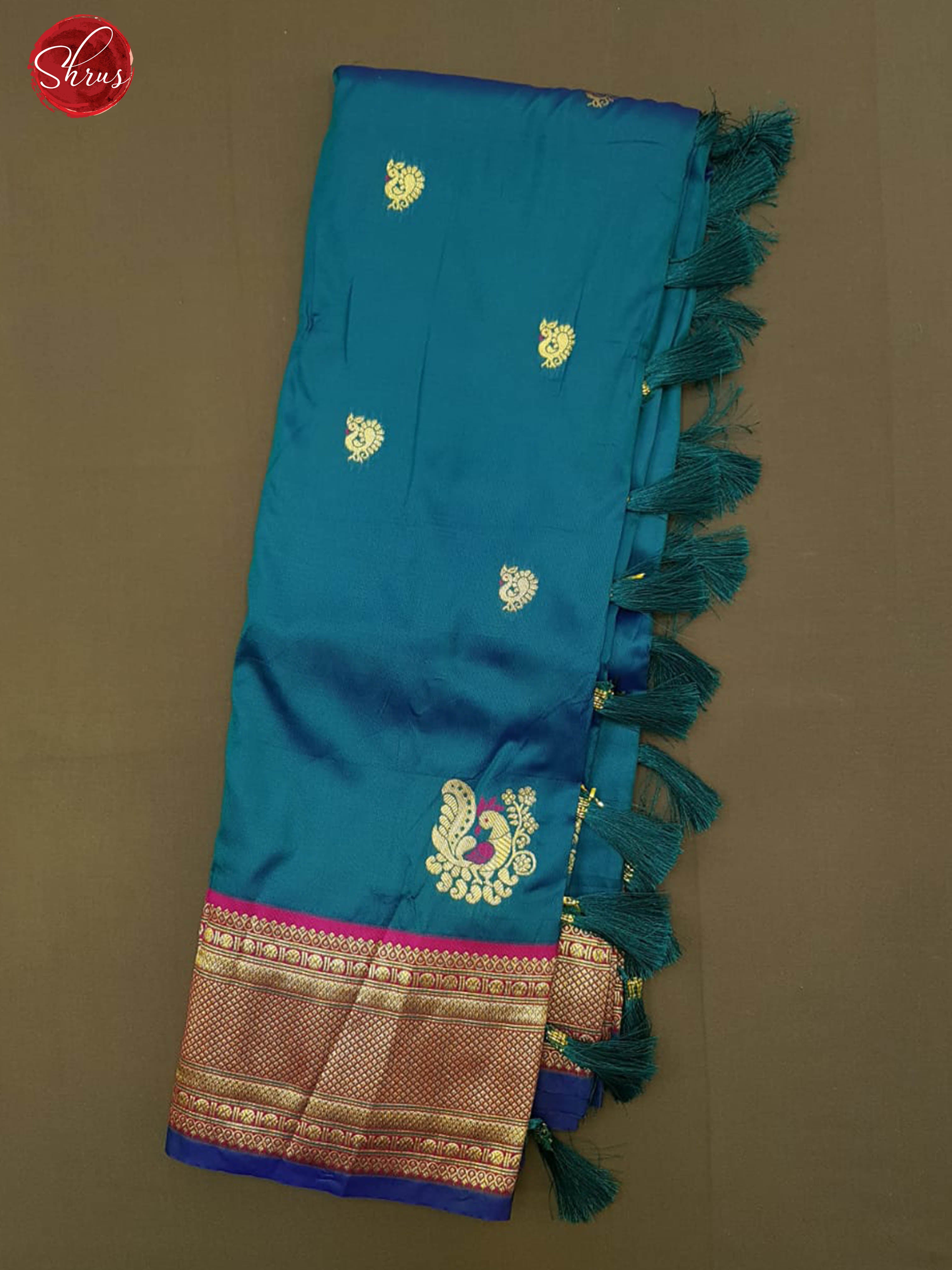 Peacock Blue & Purple -Semi Kanchipuram with Zari woven  buttas  on the body & Contrast Zari Border - Shop on ShrusEternity.com