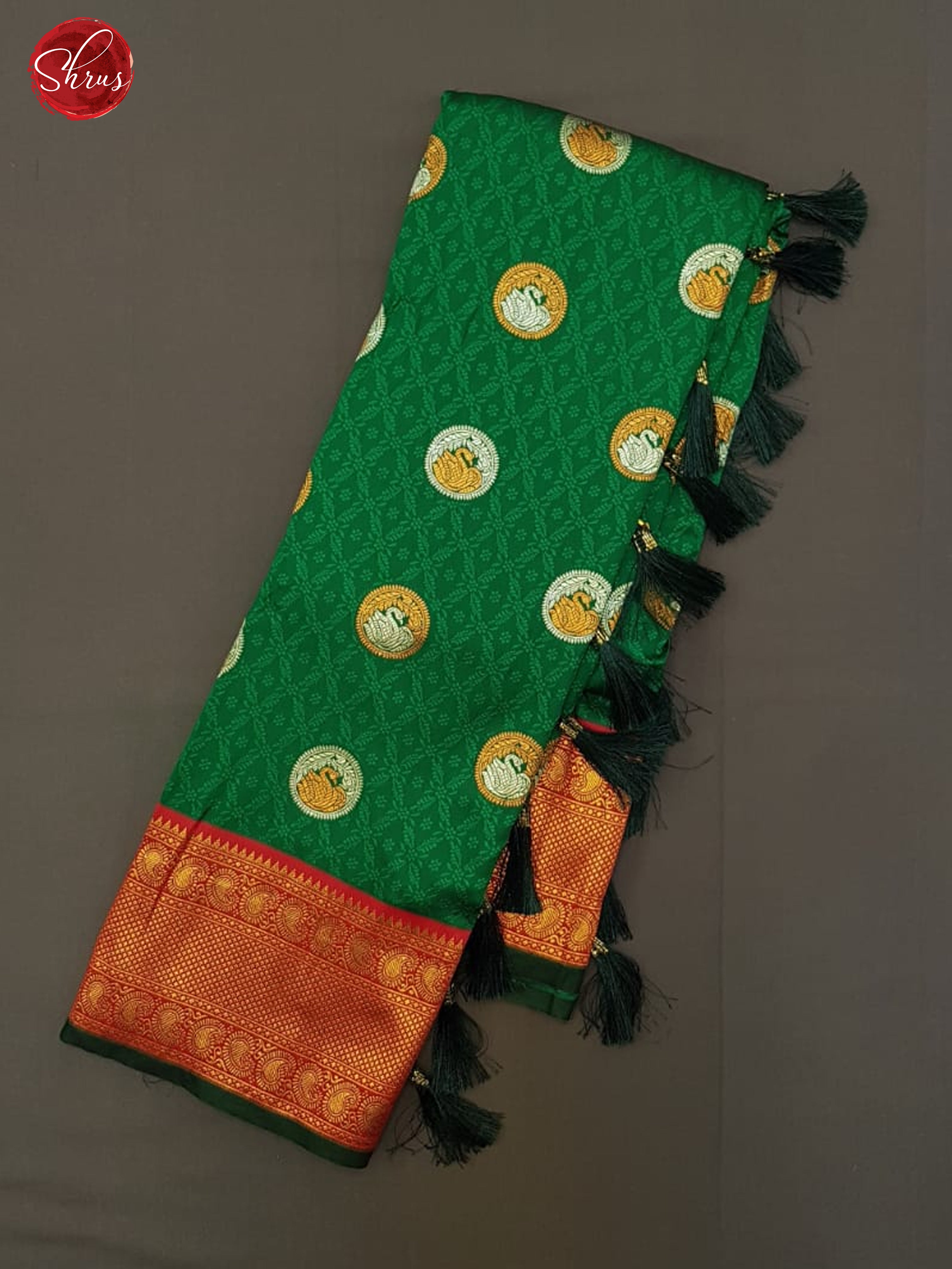 Green & Arakku Maroon -  Semi Kanchipuram with Zari woven swan motifs , self jacquard   on the body &   Zari Border - Shop on ShrusEternity.com