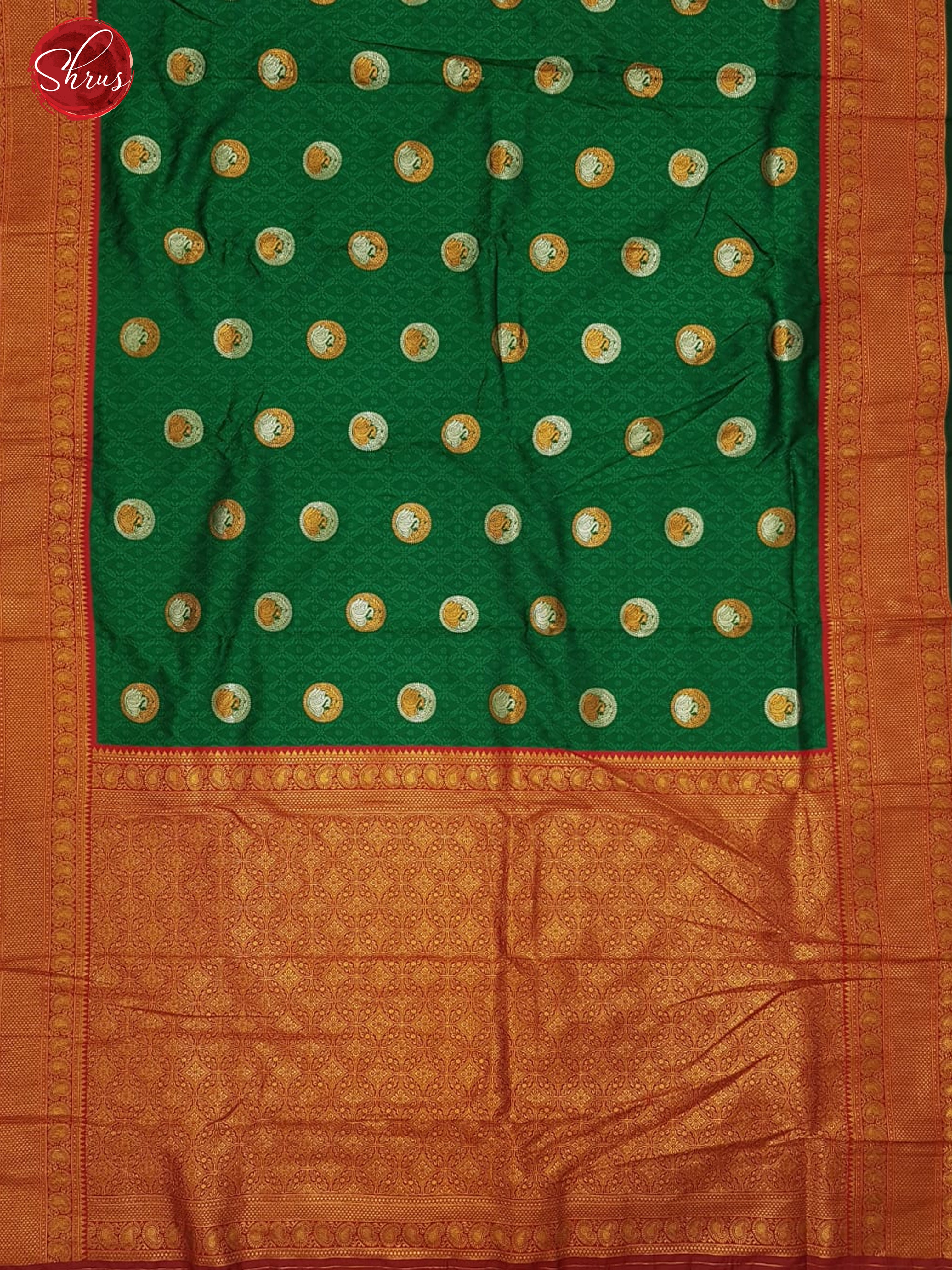 Green & Arakku Maroon -  Semi Kanchipuram with Zari woven swan motifs , self jacquard   on the body &   Zari Border - Shop on ShrusEternity.com