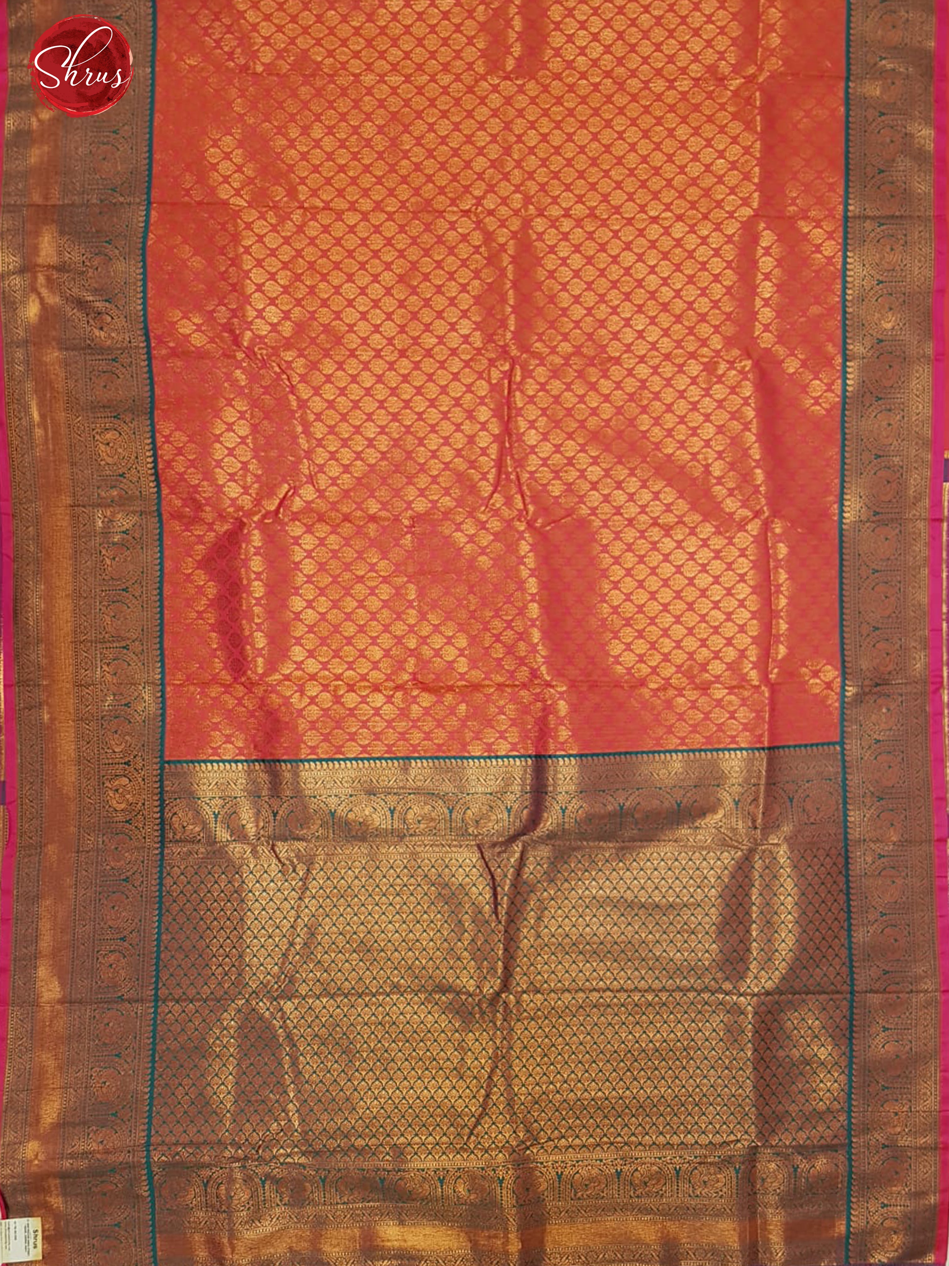 Salmon Pink & Violet -Semi Kanchipuram with Zari woven floral  brocade on the body &   Zari Border - Shop on ShrusEternity.com