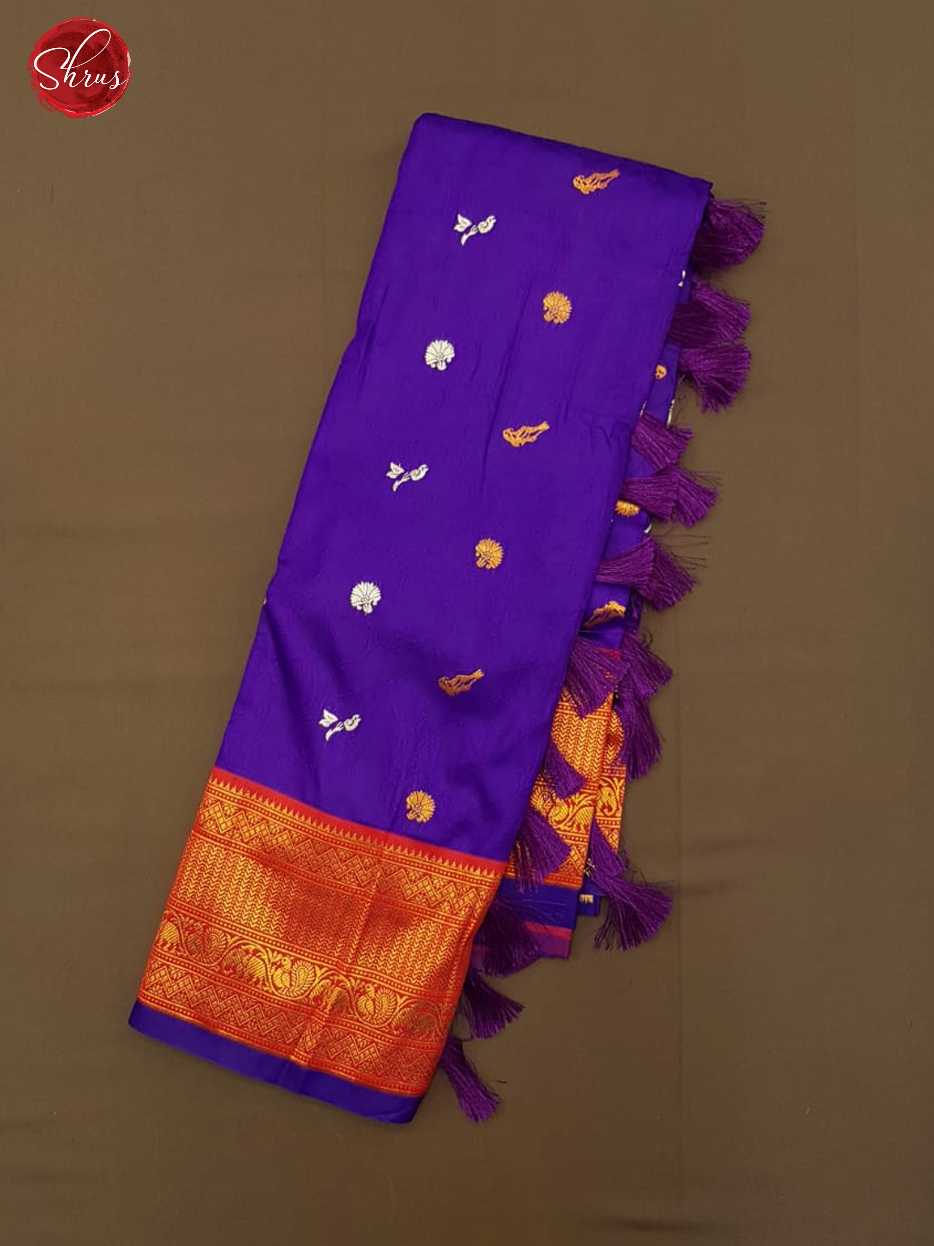 Purple & Majenta -Semi Kanchipuram with Zari woven  buttas  on the body &   Zari Border - Shop on ShrusEternity.com