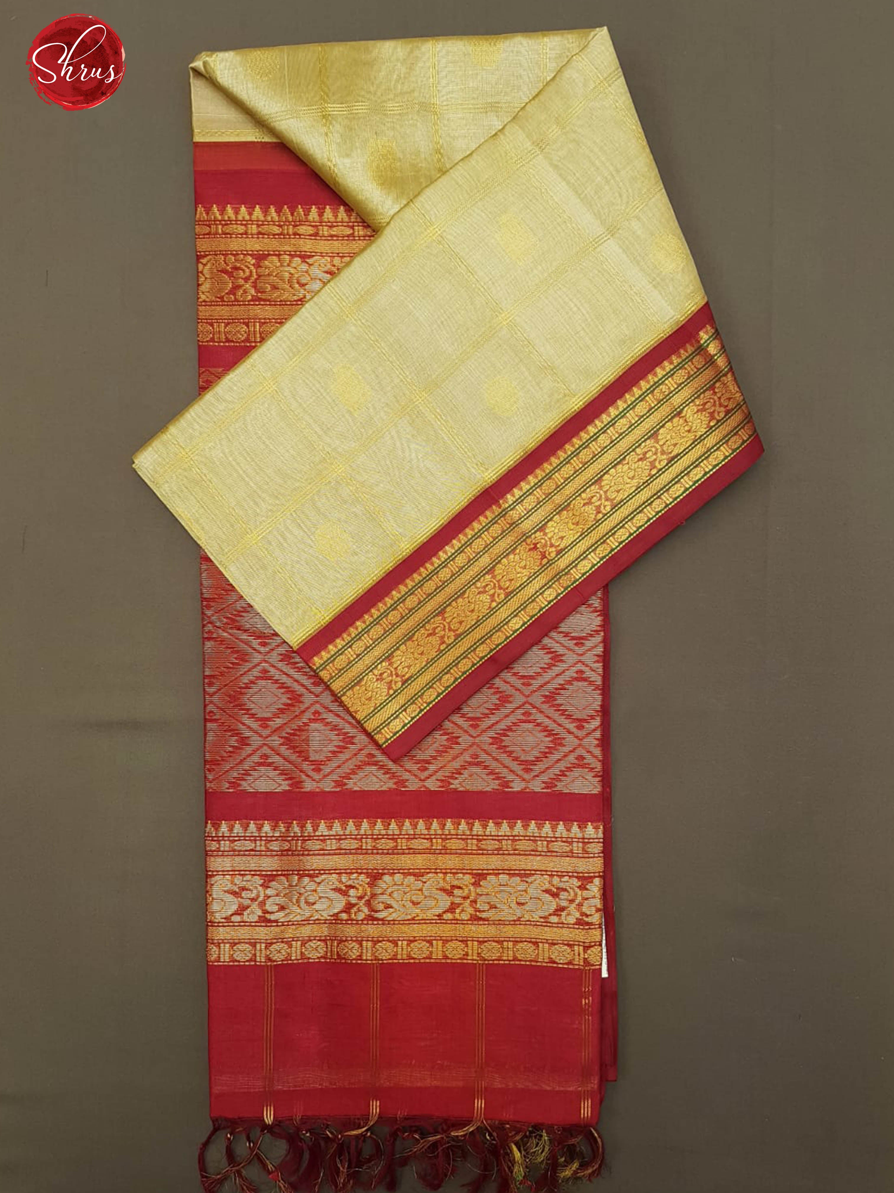 Beige & Maroon-Silk Cotton with plain Body & contrast  Zari Border - Shop on ShrusEternity.com