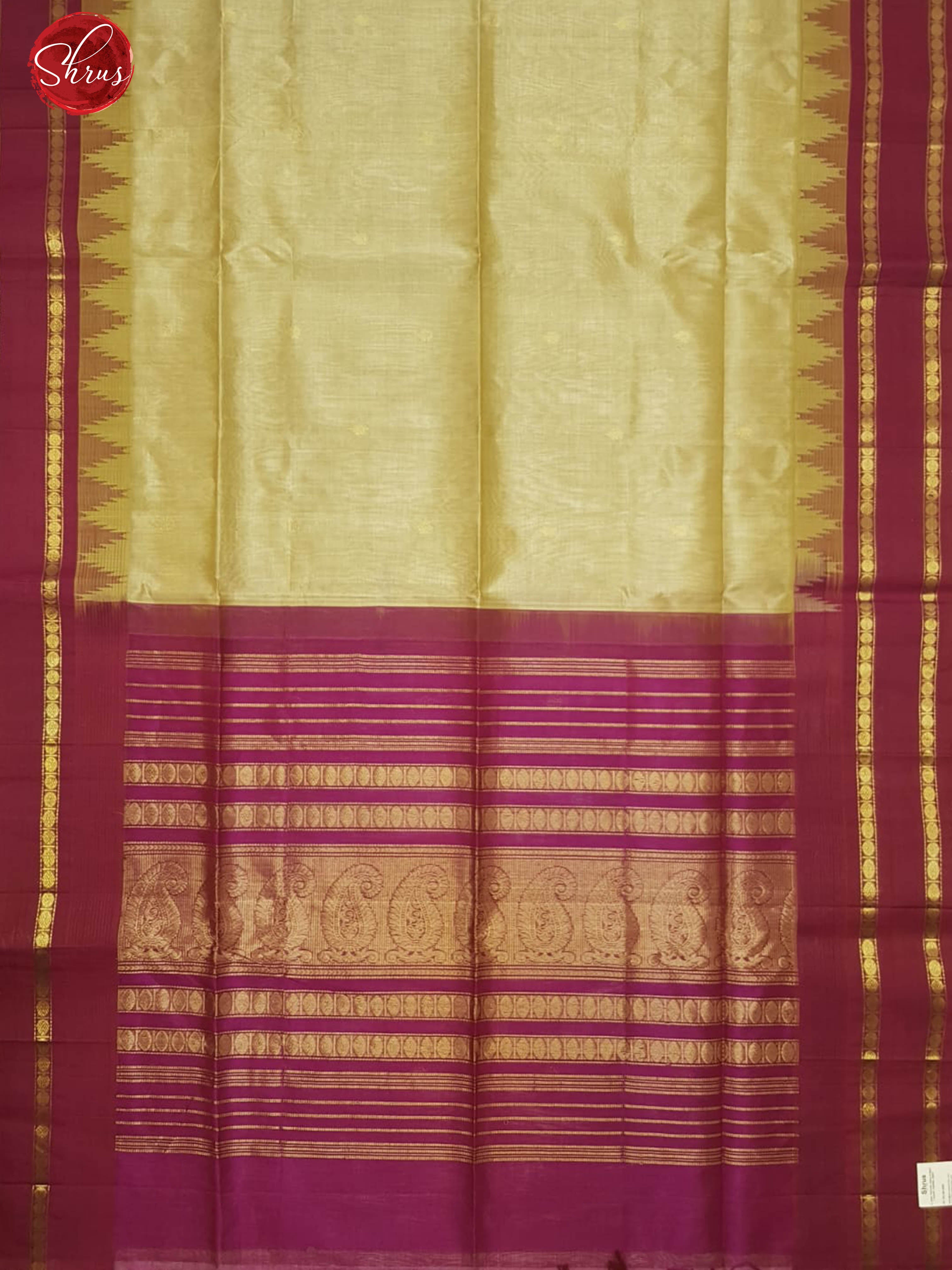 Beige & Pink-  Silk Cotton with plain body & Contrast temple  Border - Shop on ShrusEternity.com