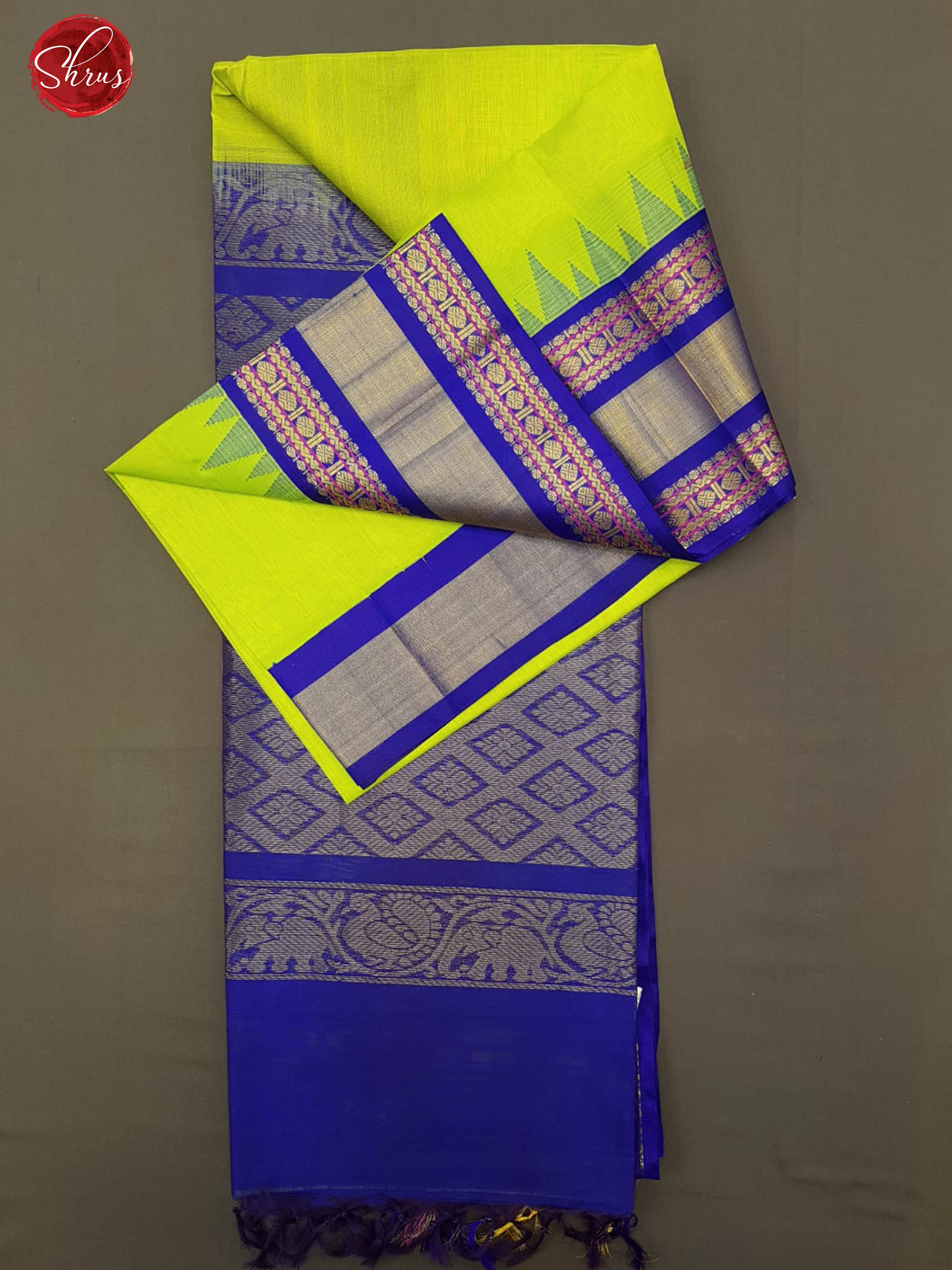 Green & Blue -Silk Cotton with plain Body & contrast  Zari Border - Shop on ShrusEternity.com