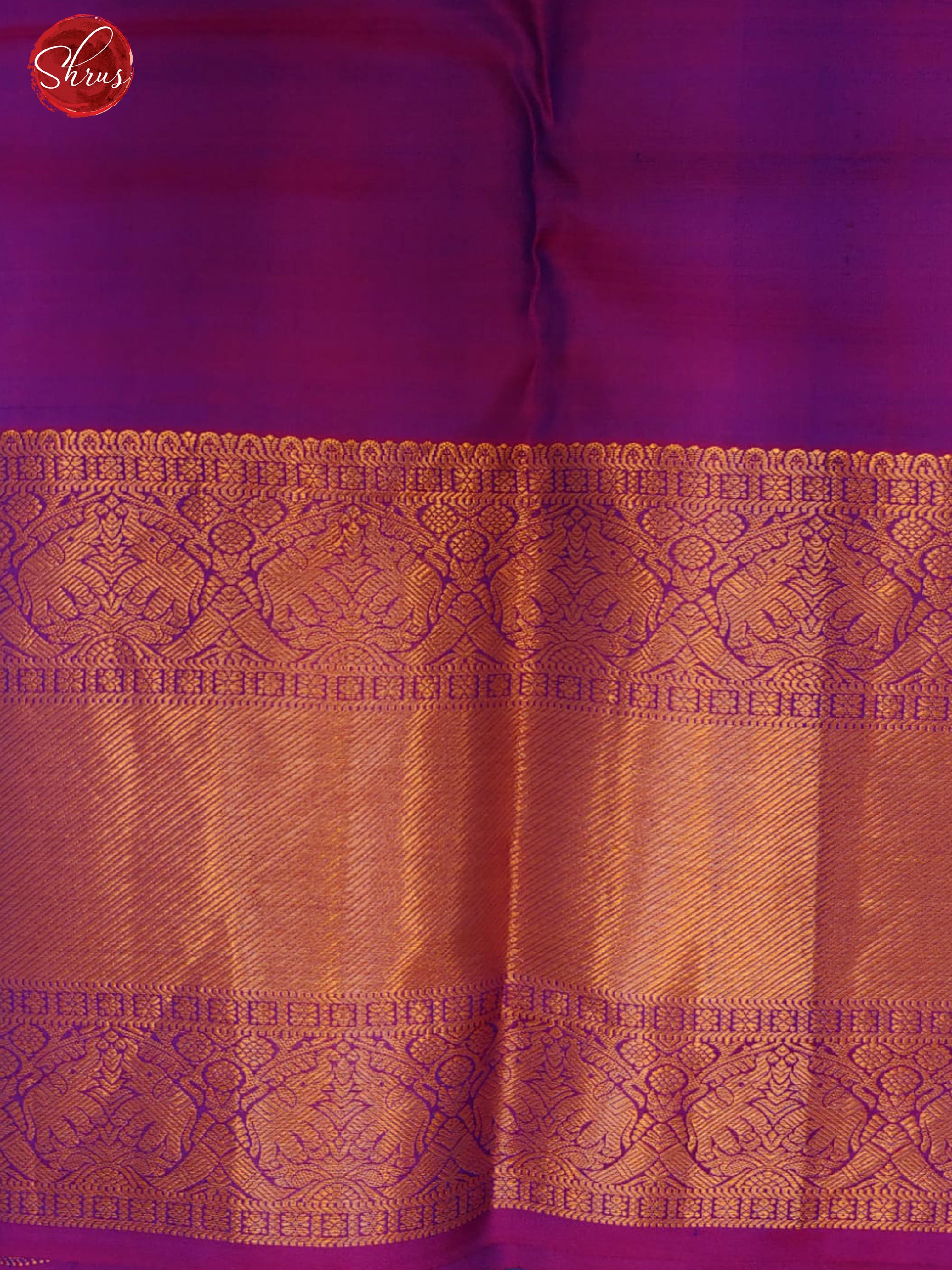 Blue & Purple -  Kanchipuram Silk with Gold Zari woven block motifs on the body &  Contrast zari border - Shop on ShrusEternity.com