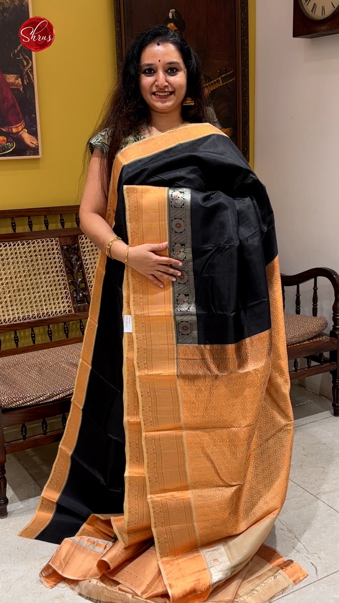 Black and Orange - Kanchipuram Silk - Shop on ShrusEternity.com