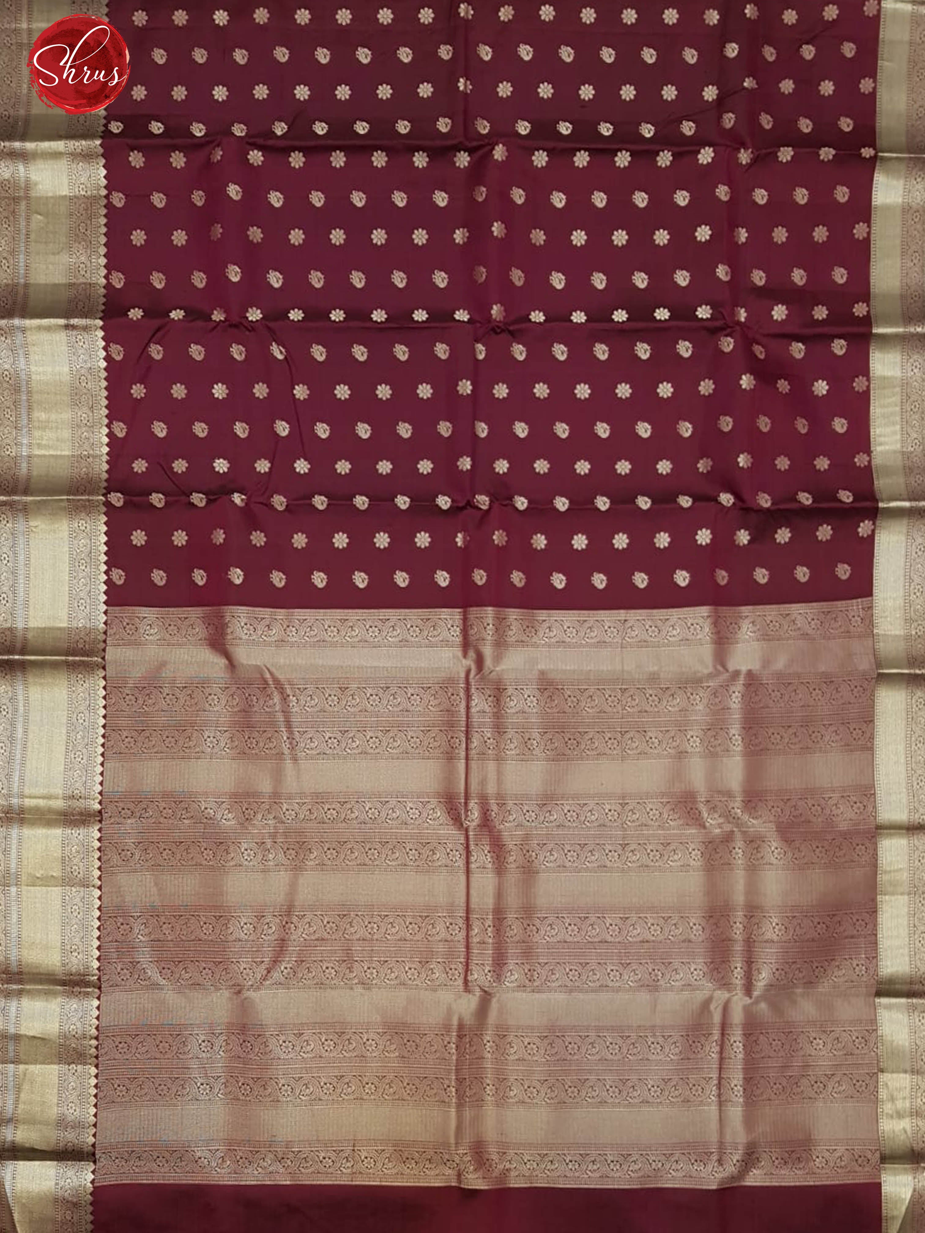 Maroon & Black - Kanchipuram Silk with zari woven floral buttas on the   body & Zari Border - Shop on ShrusEternity.com