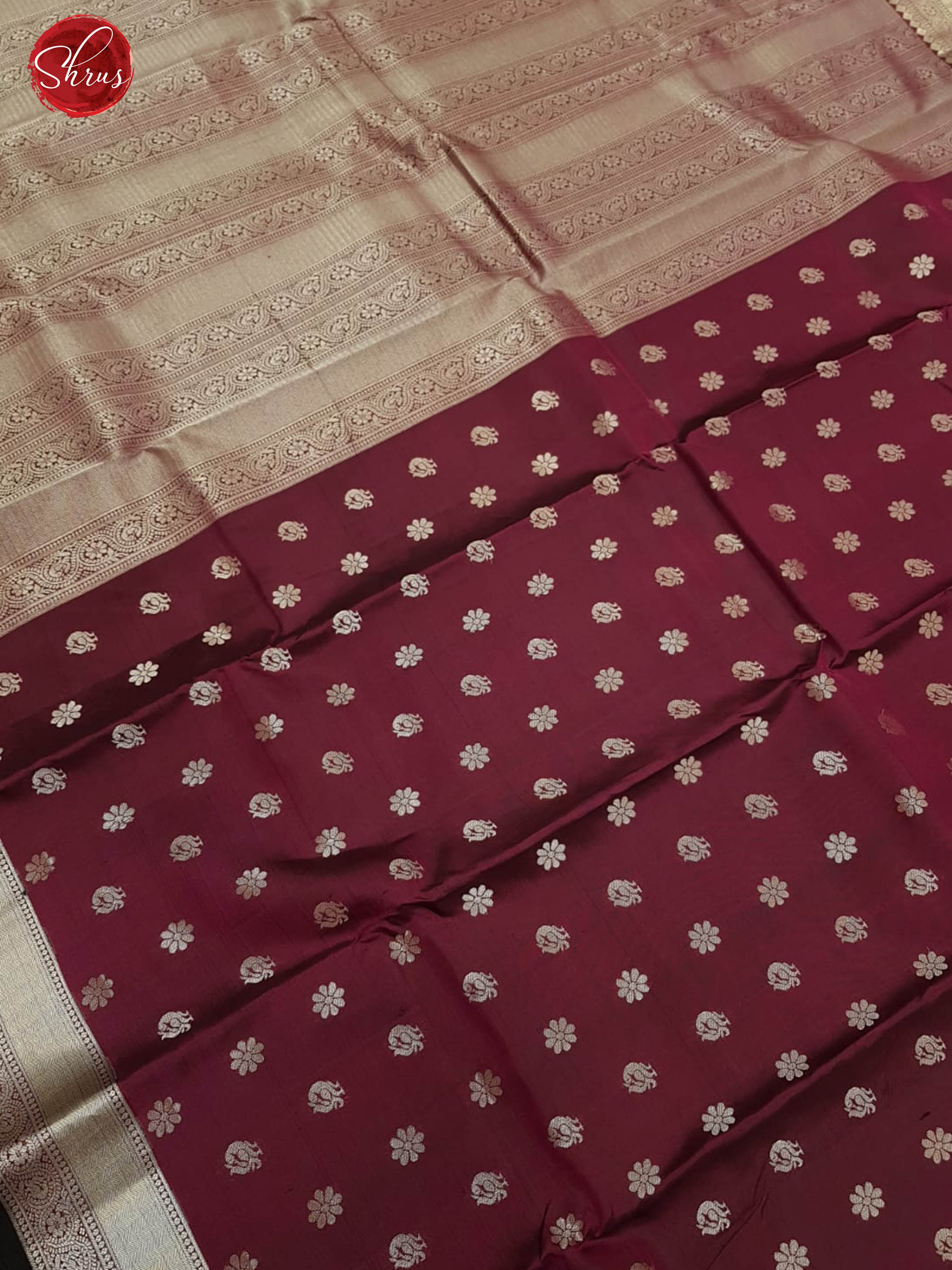 Maroon & Black - Kanchipuram Silk with zari woven floral buttas on the   body & Zari Border - Shop on ShrusEternity.com