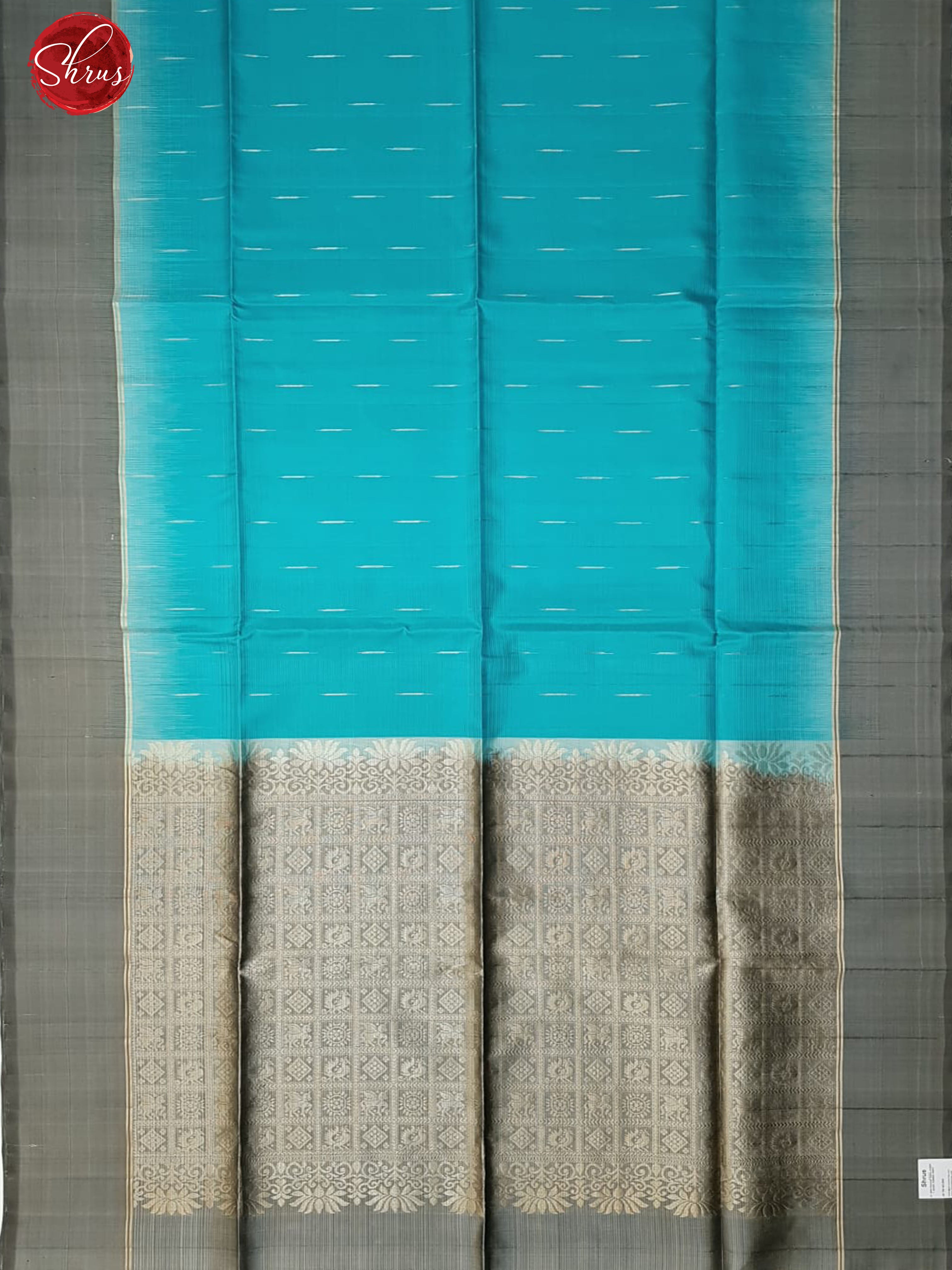 Blue & Grey - Soft Silk with zari woven stripes buttas on the body & Contrast Border - Shop on ShrusEternity.com
