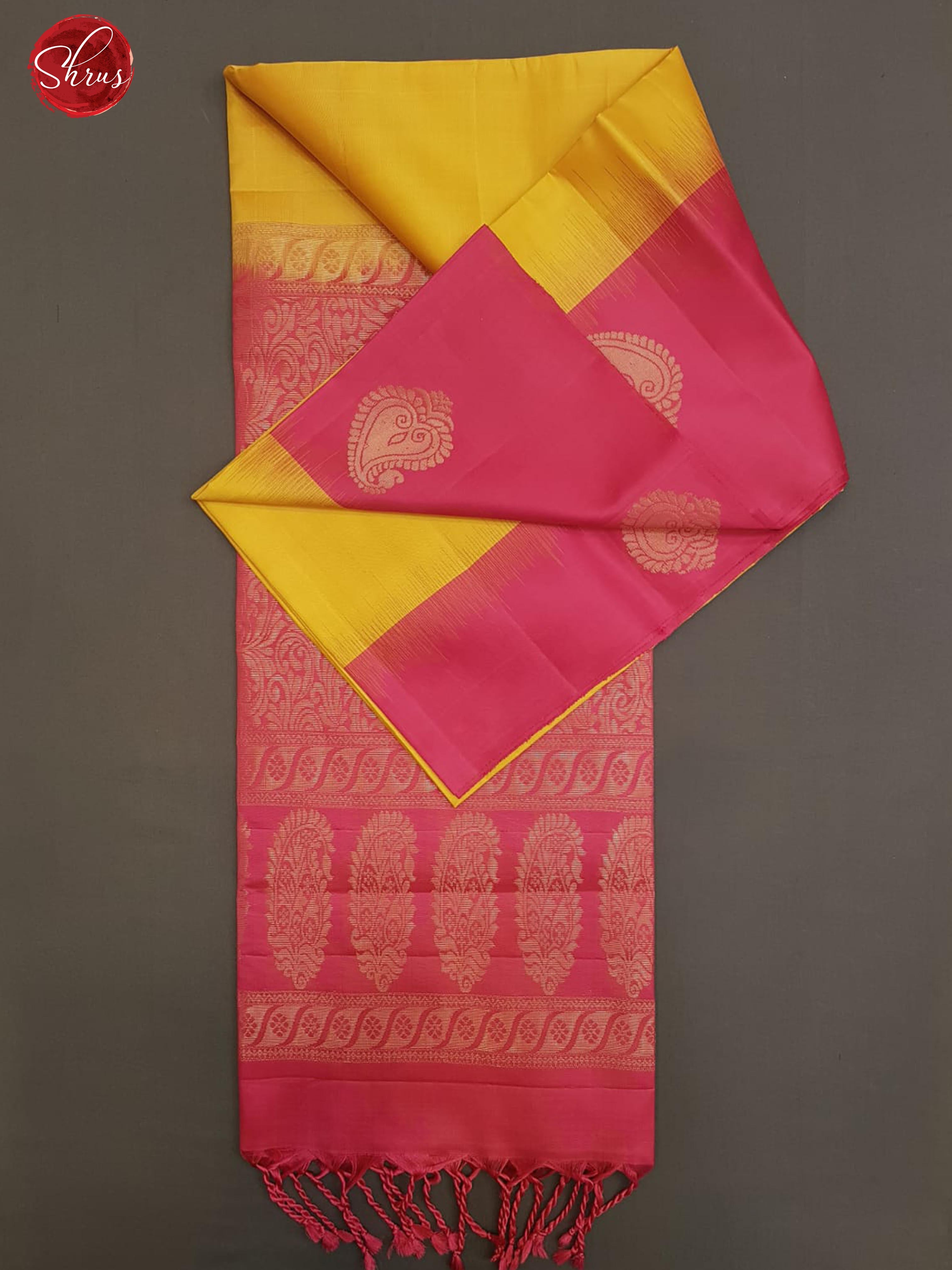 Mustard & Pink - Soft Silk with plain Body & Contrast Border - Shop on ShrusEternity.com