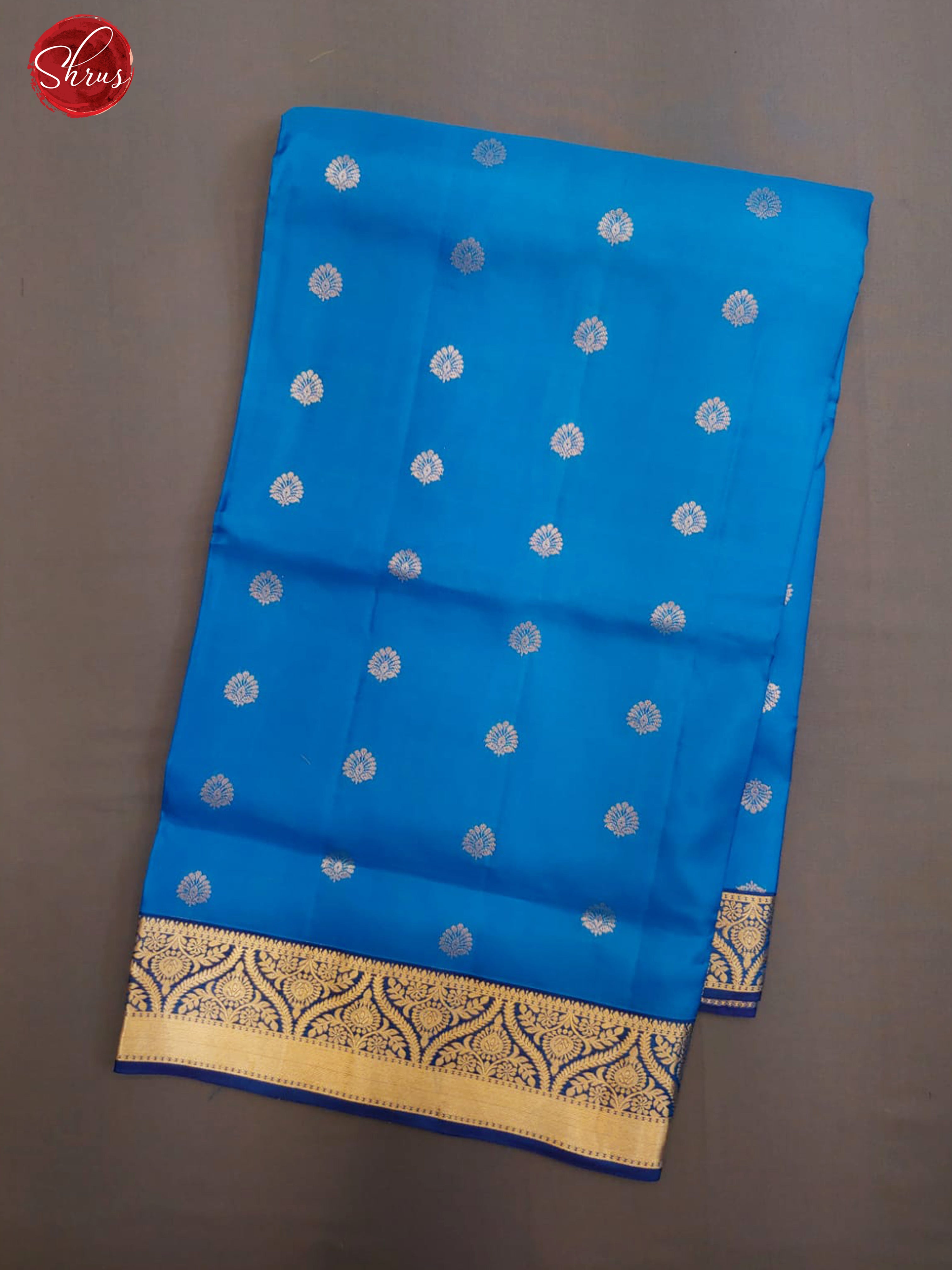 Blue & Peacock Blue - Kanchipuram Silk with zari woven floral buttas on the body & zari Border - Shop on ShrusEternity.com